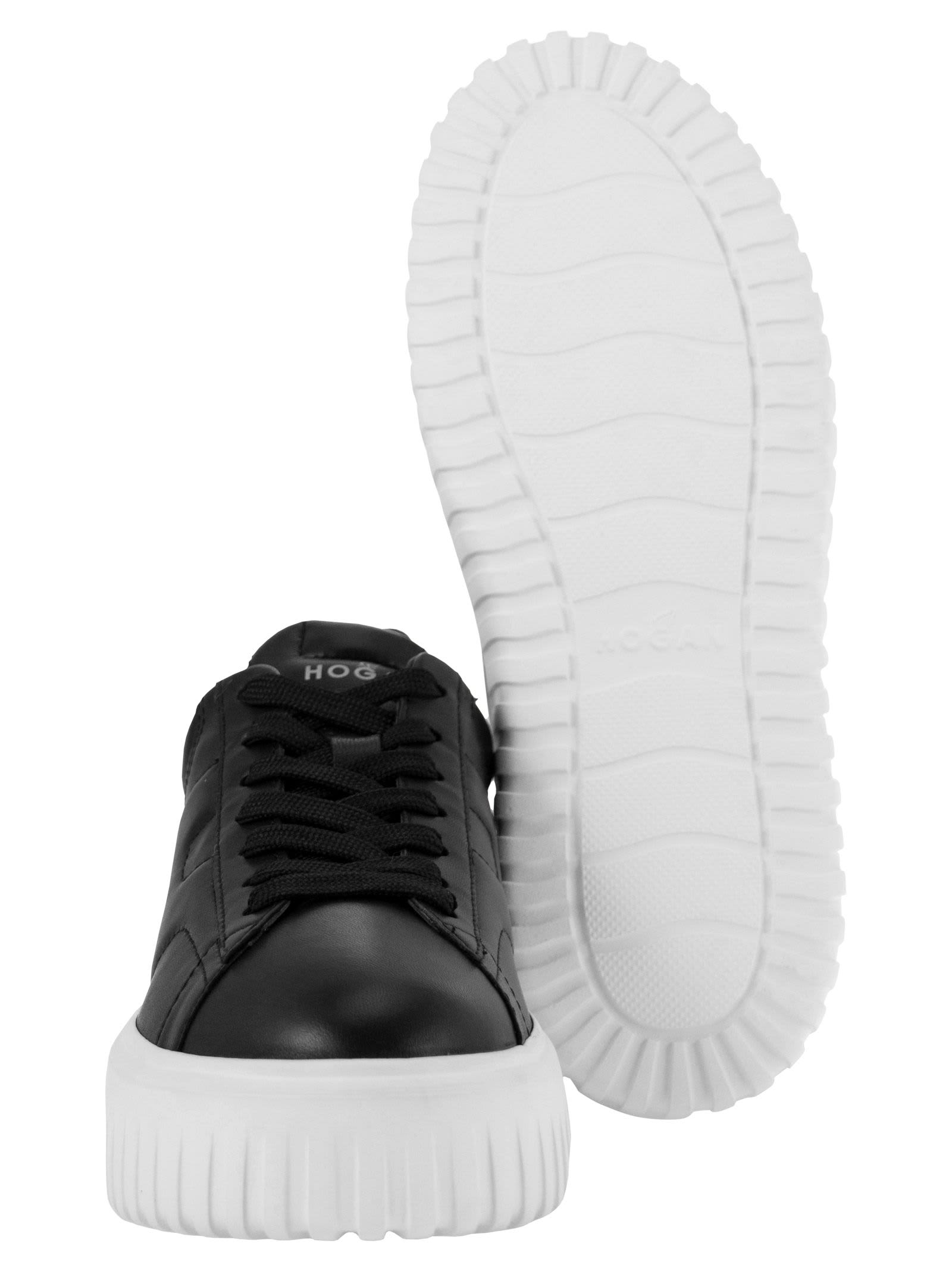 Shop Hogan H-stripes Sneakers In Nappa Leather In Black/white