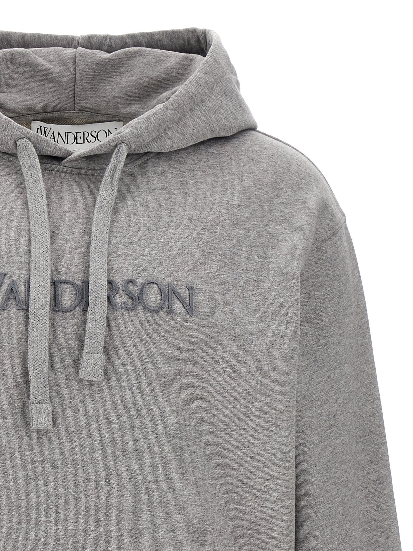 Jw Anderson Hooded Sweatshirt Drawstring Ribbed Cuffs Kangaroo Pocket In Gray