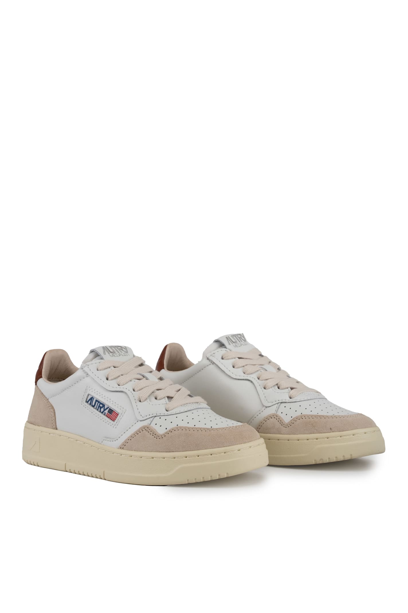 Shop Autry Medalist Low Sneakers In White/coconut Leather And Suede In Leat/suede Wh/coco Shl