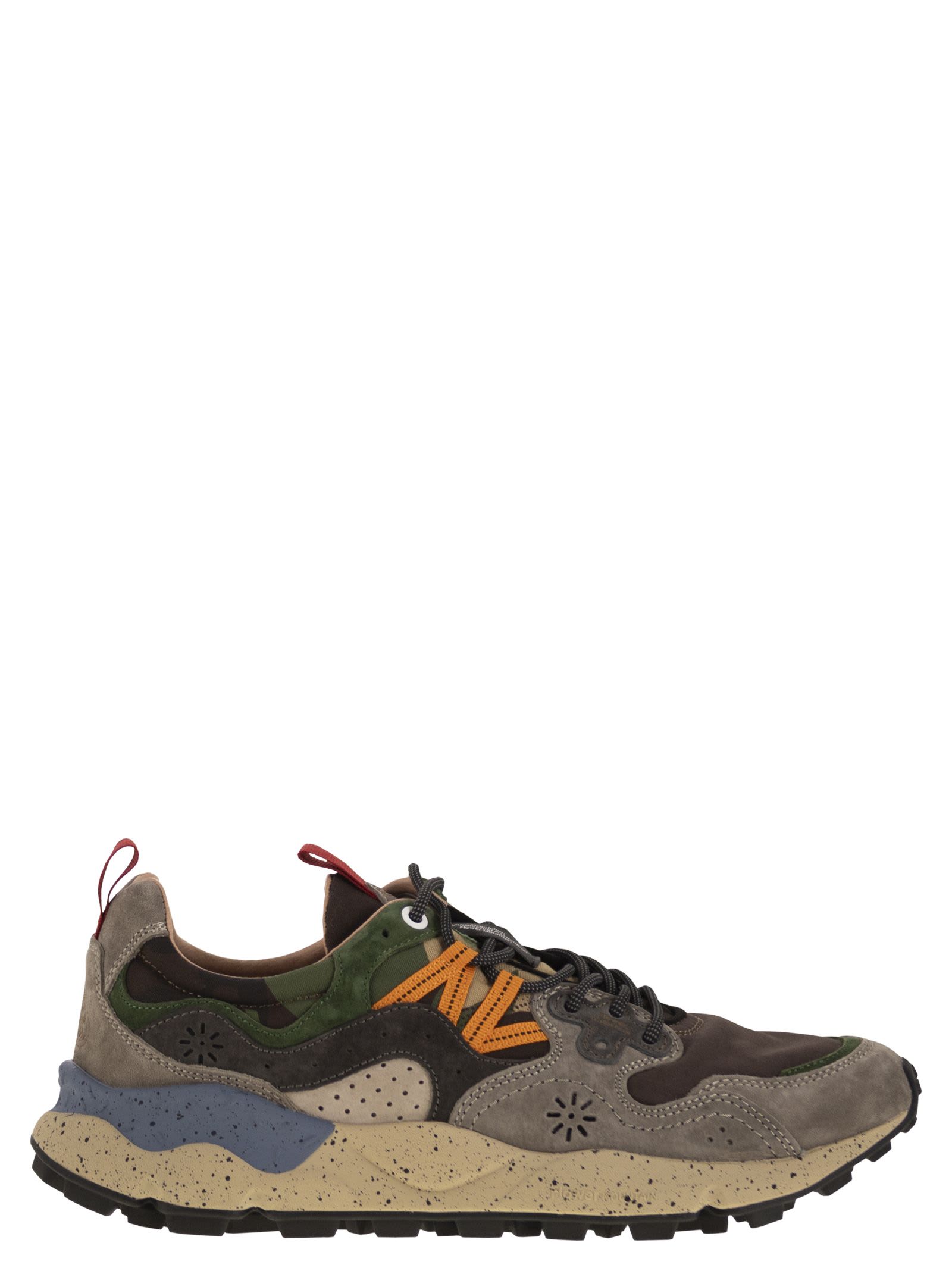 Flower Mountain Yamano 3 Uni Dark Grey And Brown Suede And Fabric Sneakers In Multi
