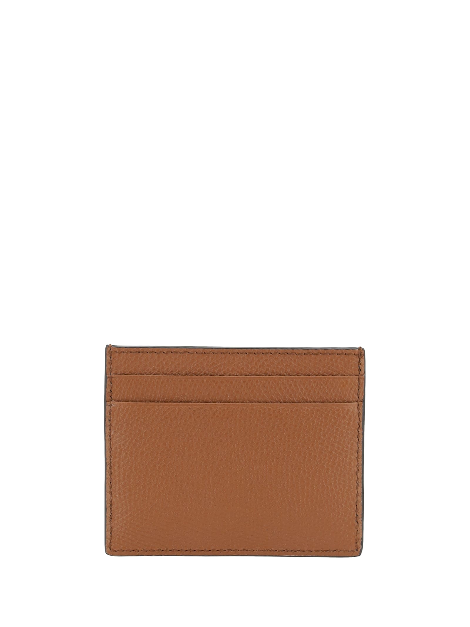 Valentino Garavani Brown Card Holder With Metallic Vlogo On The Front In Black Hammered Leather Man In Selleria