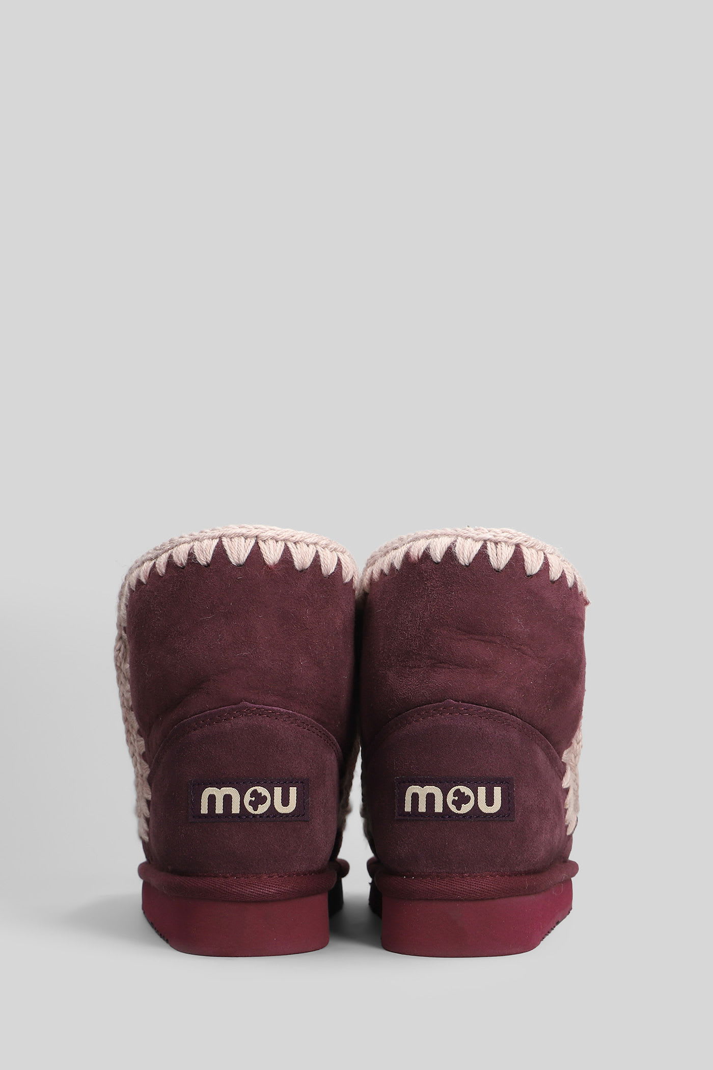 Mou Eskimo 18 Low Heels Ankle Boots In Bordeaux Suede In Burgundy