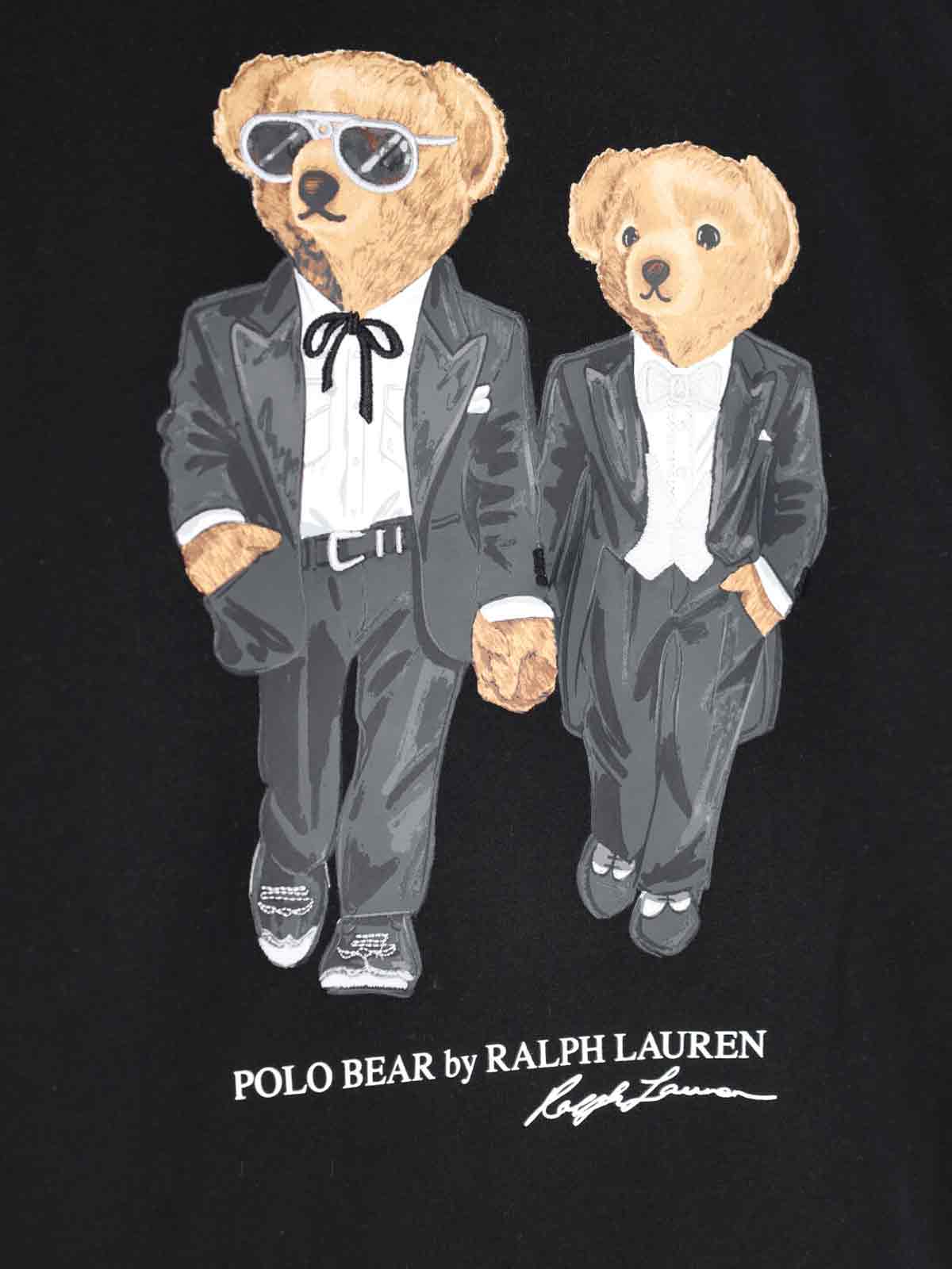 Polo Ralph Lauren Hooded Sweatshirt Featuring Bear Graphic And Ribbed Cuffs In Black