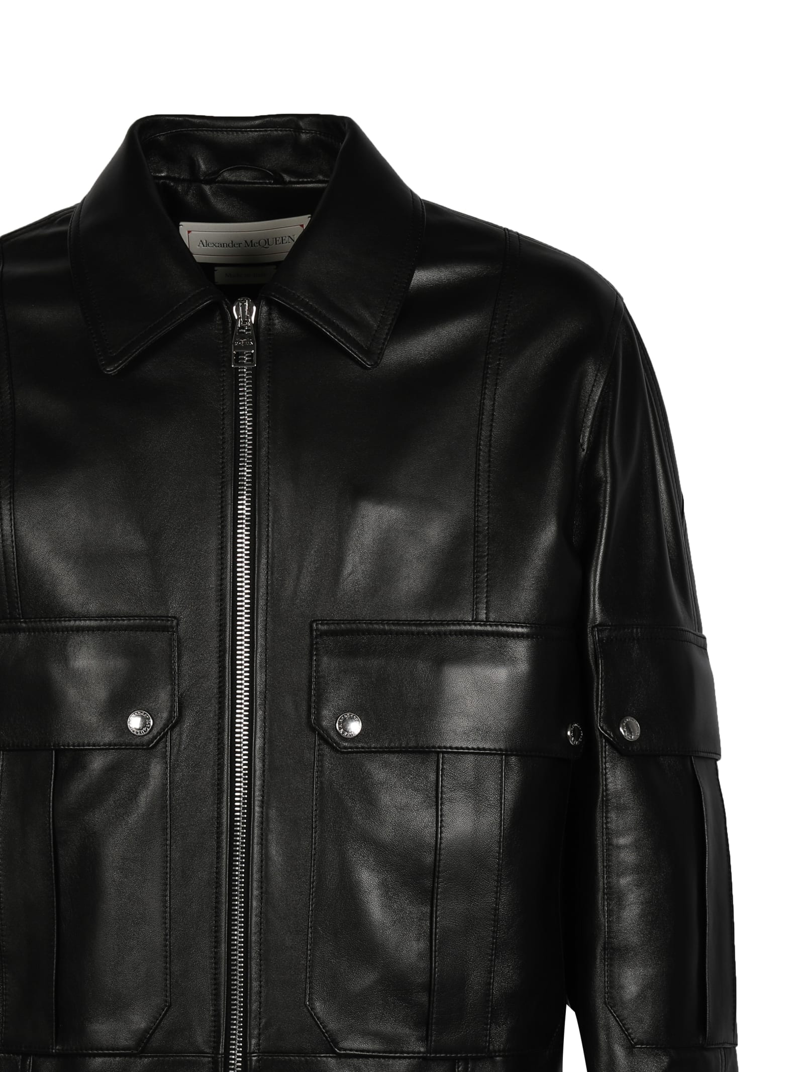 Alexander Mcqueen Leather Jacket In Black ModeSens