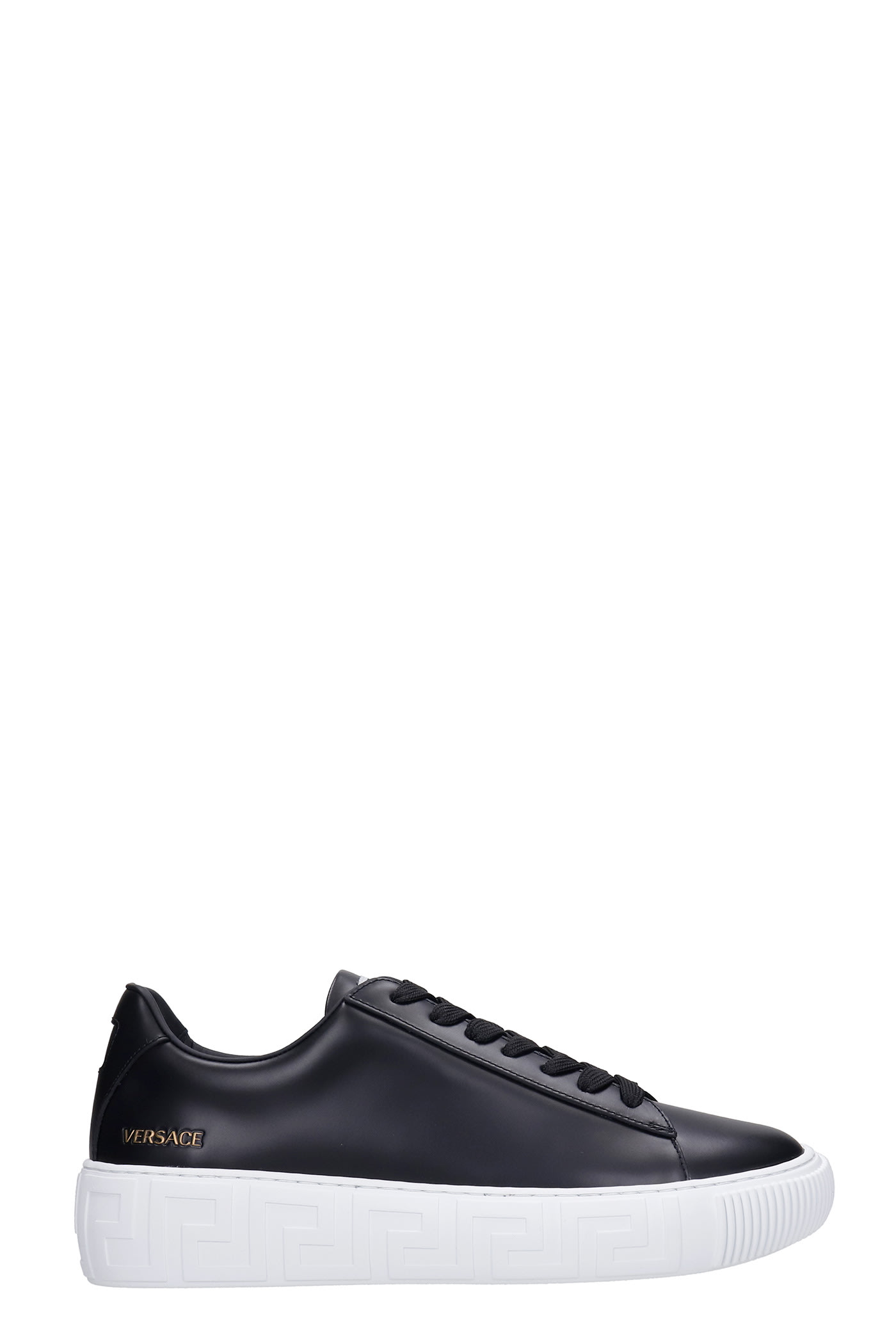 Versace Greca Sneakers In Black Leather