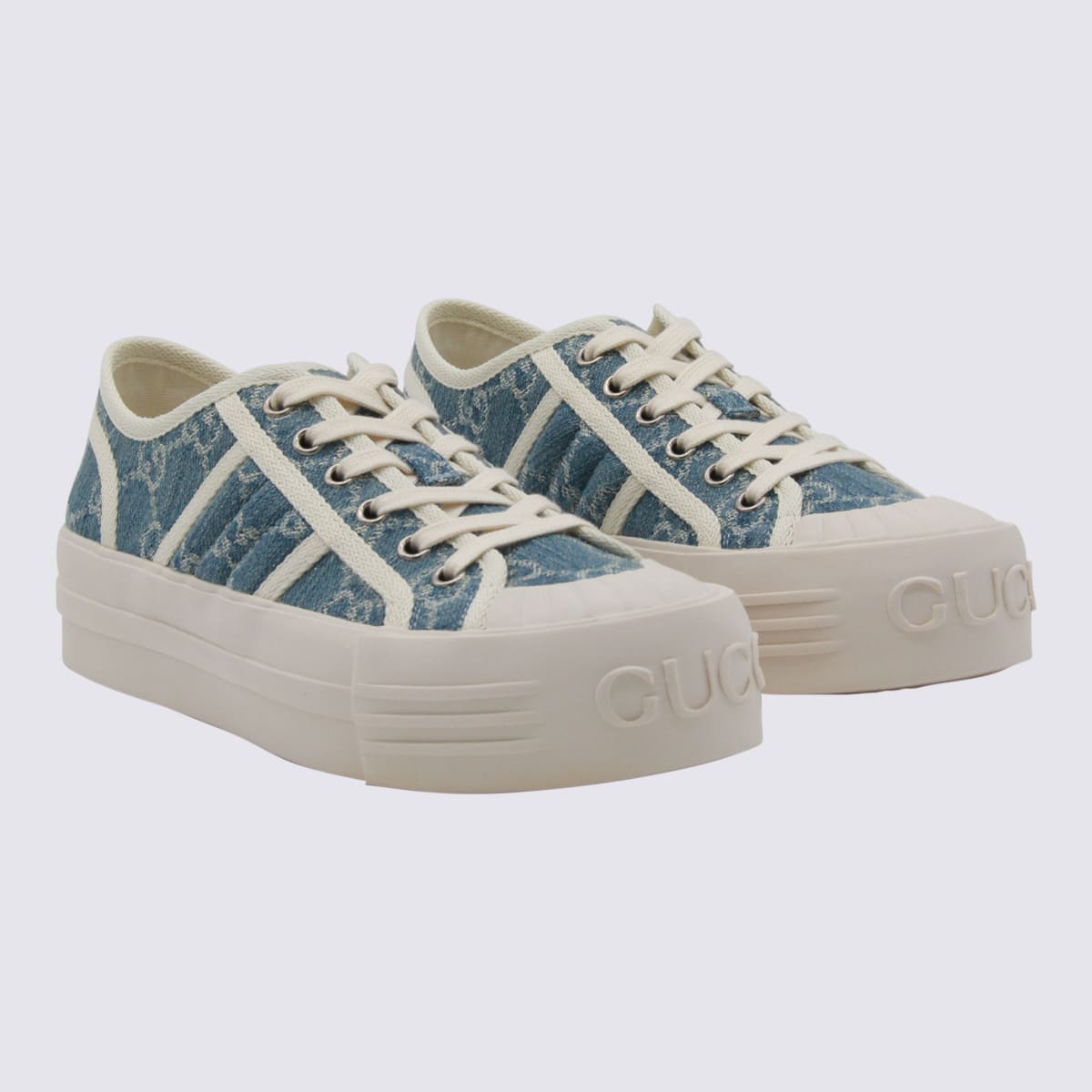 Gucci Blue And White Leather Sneakers In Multi