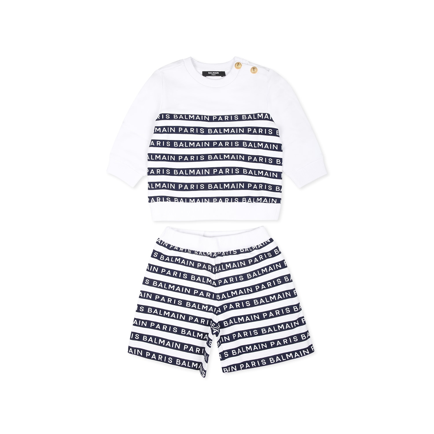 Balmain White Suit For Baby Boy With Logo In White
