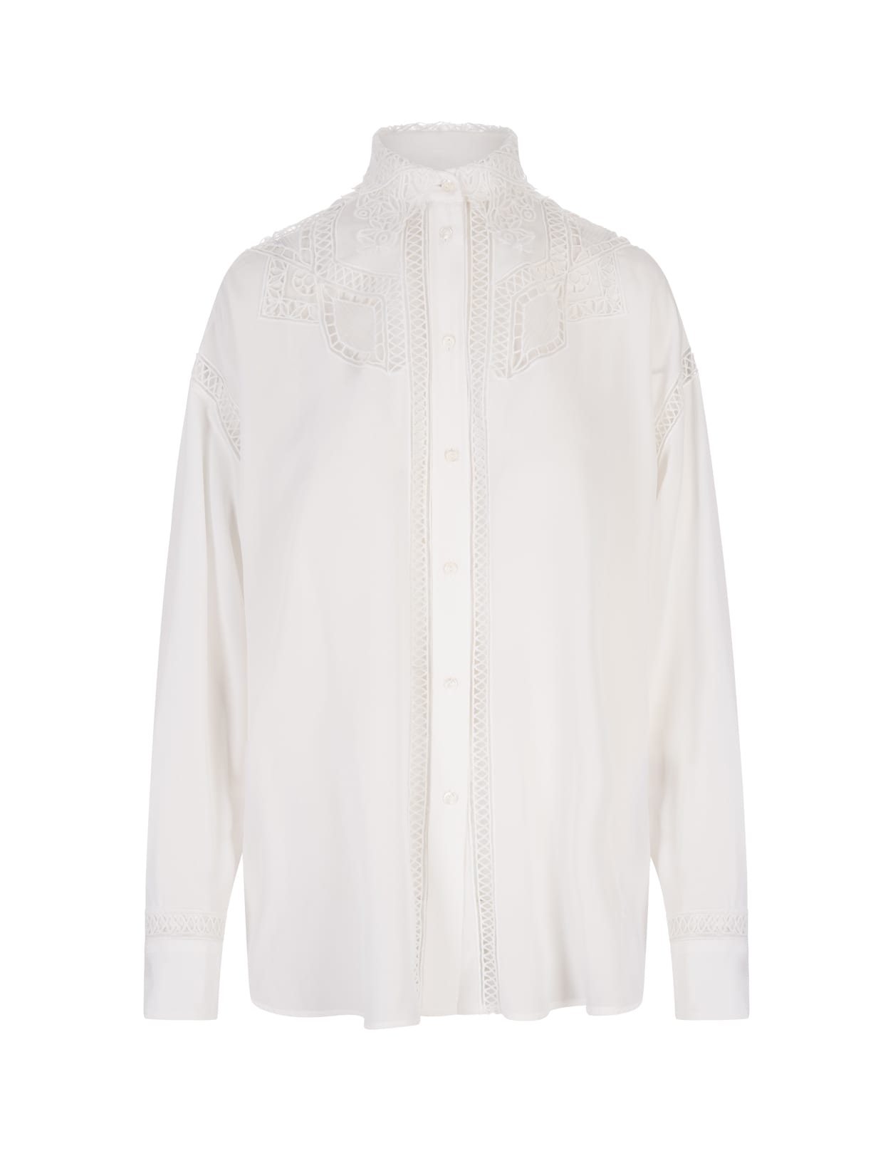 Ermanno Scervino White Silk Shirt With Intaglio Lace