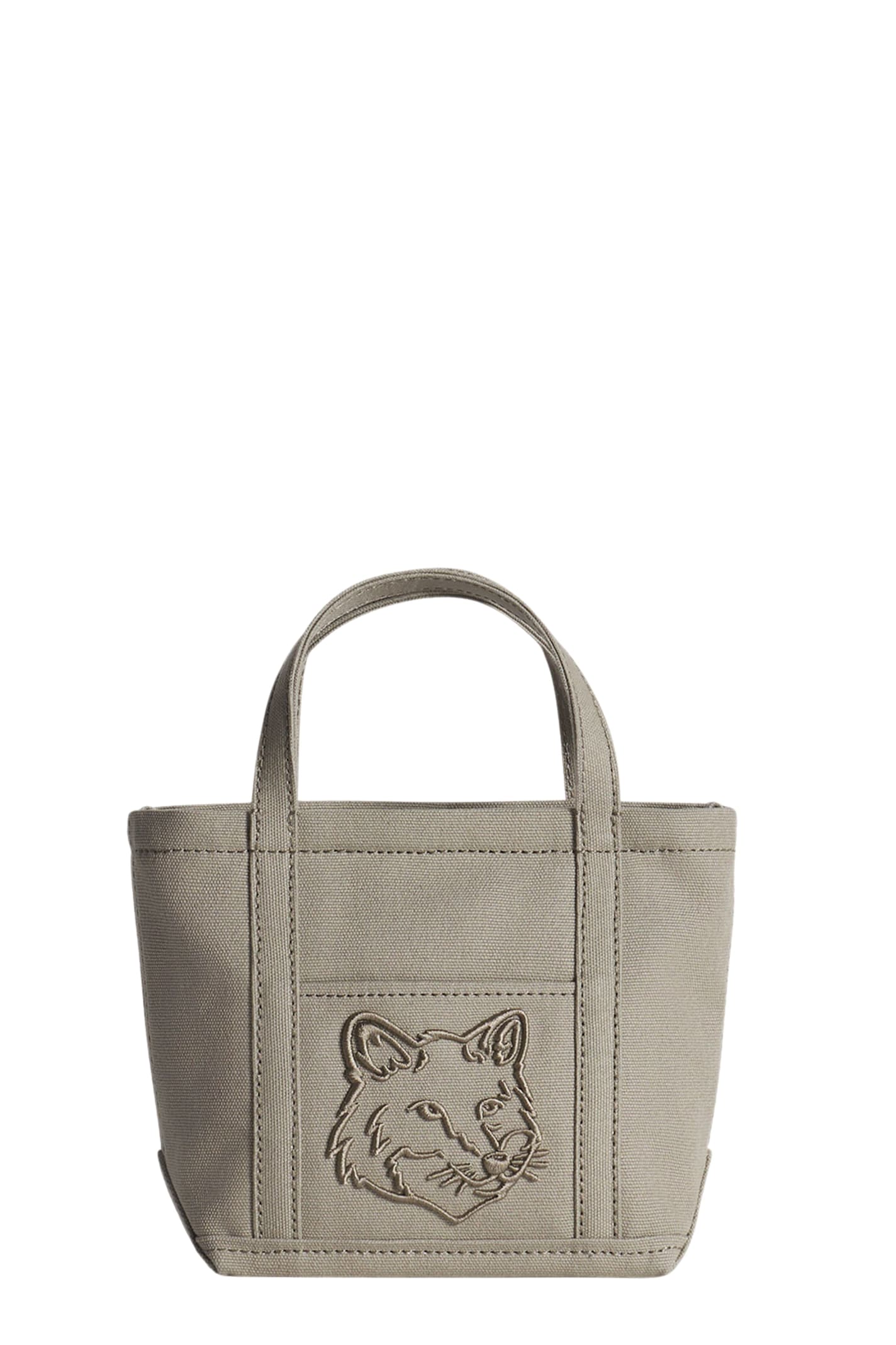 Maison Kitsuné Fox Head Mini Tote In Gray