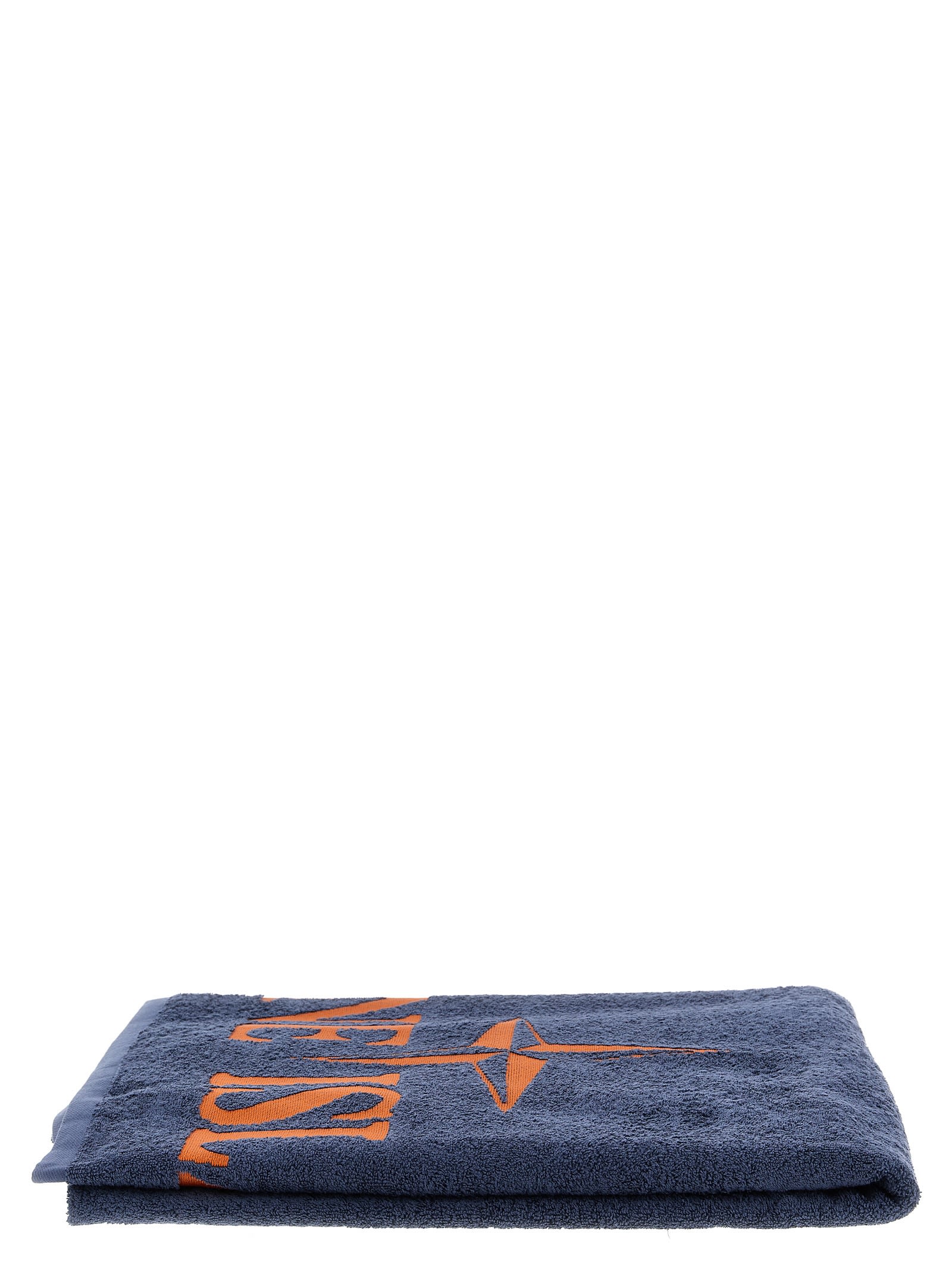 Shop Stone Island Beach Towel With Logo Embroidery In Blue