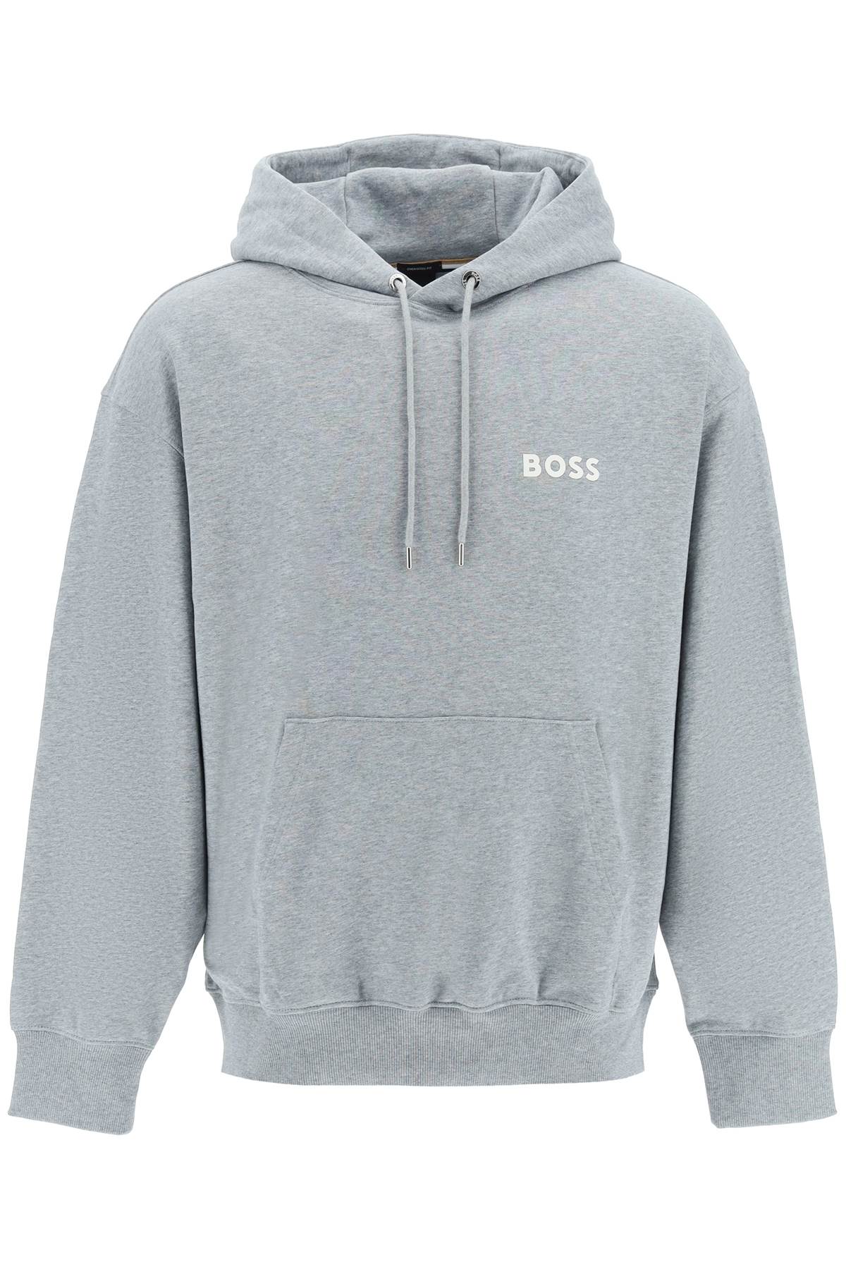Shop Hugo Boss Rubberized Logo Detail Hoodie In Silver (grey)