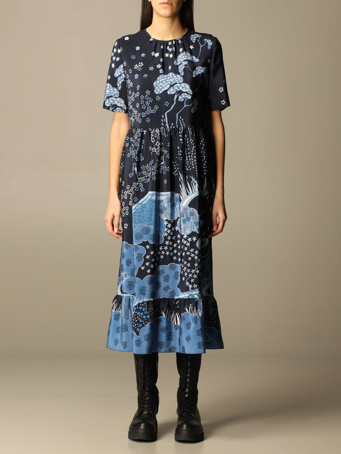 Red Valentino Dress Red Valentino Midi Dress In Floral Patterned Silk
