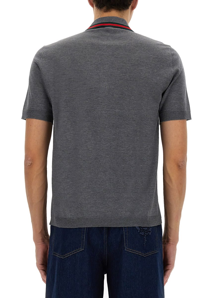 Gucci Grey Knit Web Polo Shirt