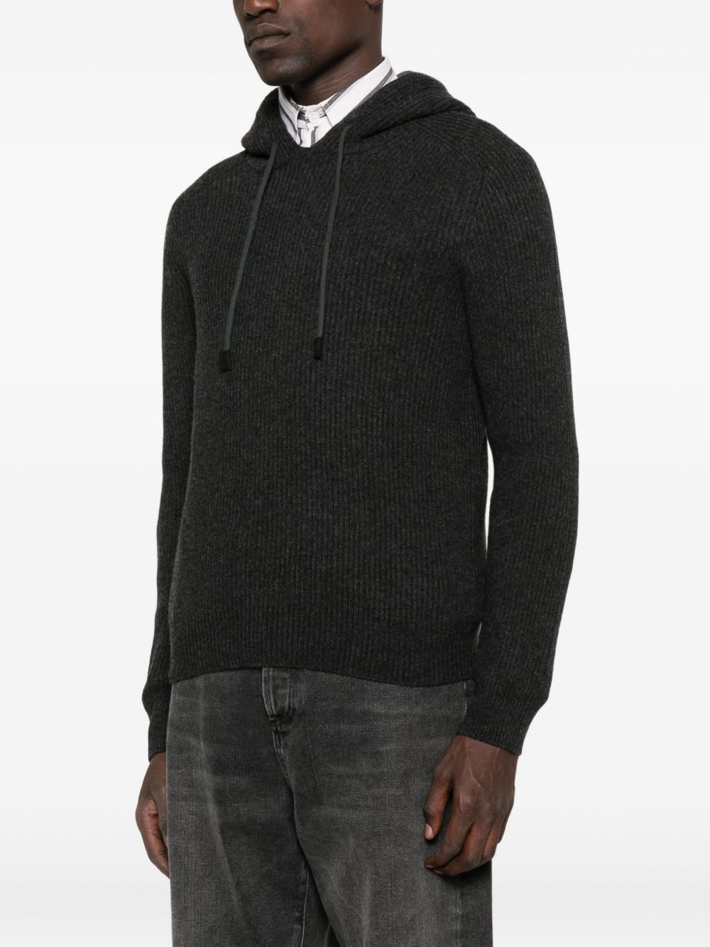 Tagliatore Dark Gray Ribbed Hooded Sweater In Gray