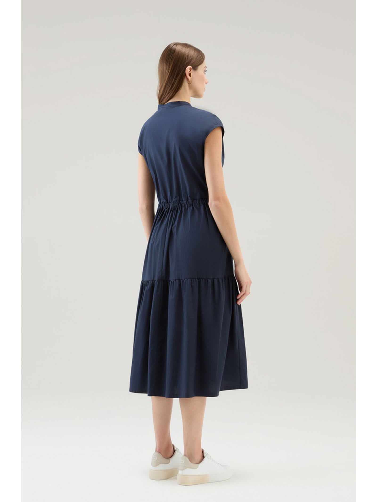 Shop Woolrich Blue Gathered Dress In Poplin In Melton Blue