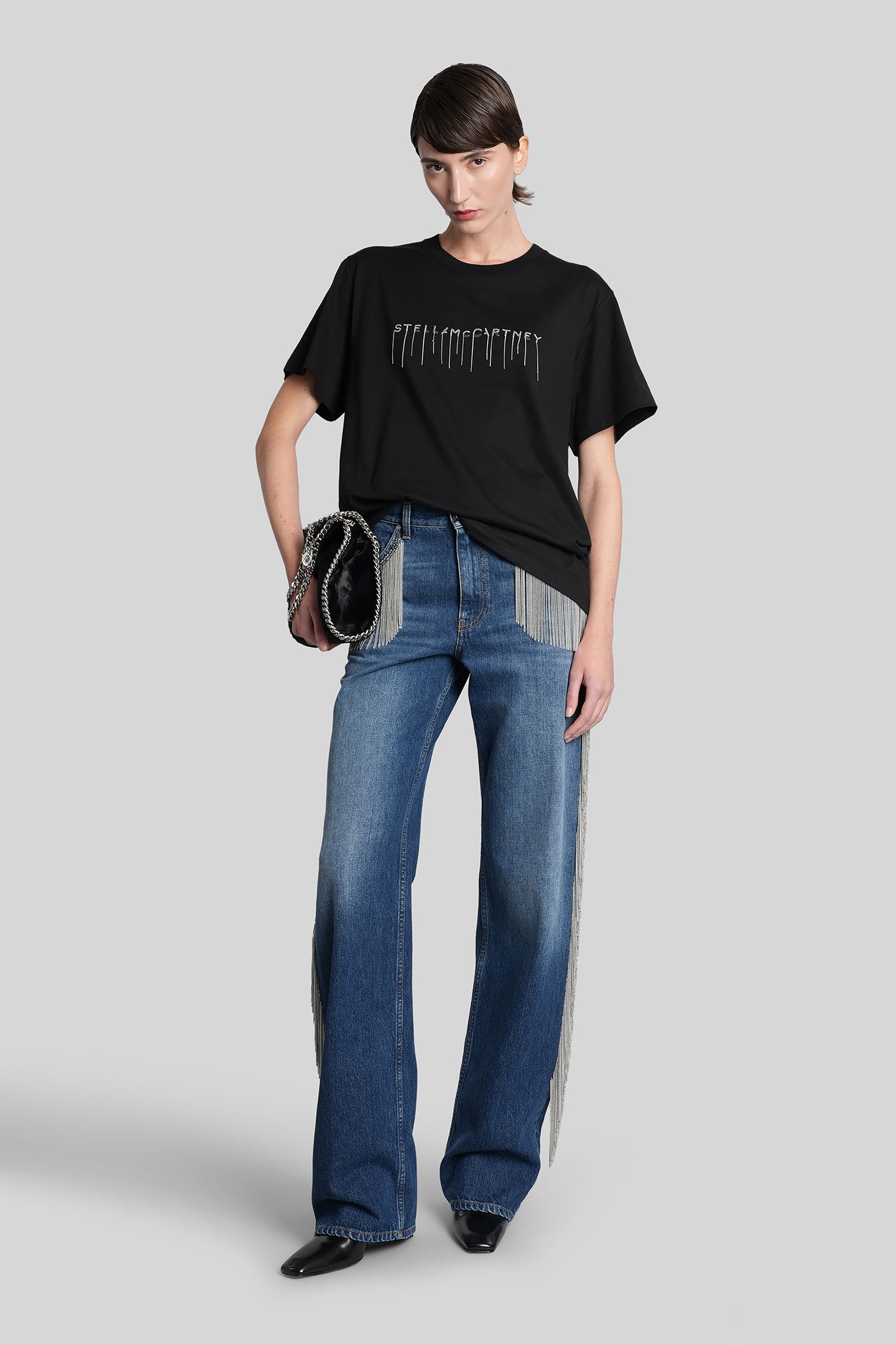 Stella Mccartney Logo T-shirt With Embroidery And Round Neck In Black