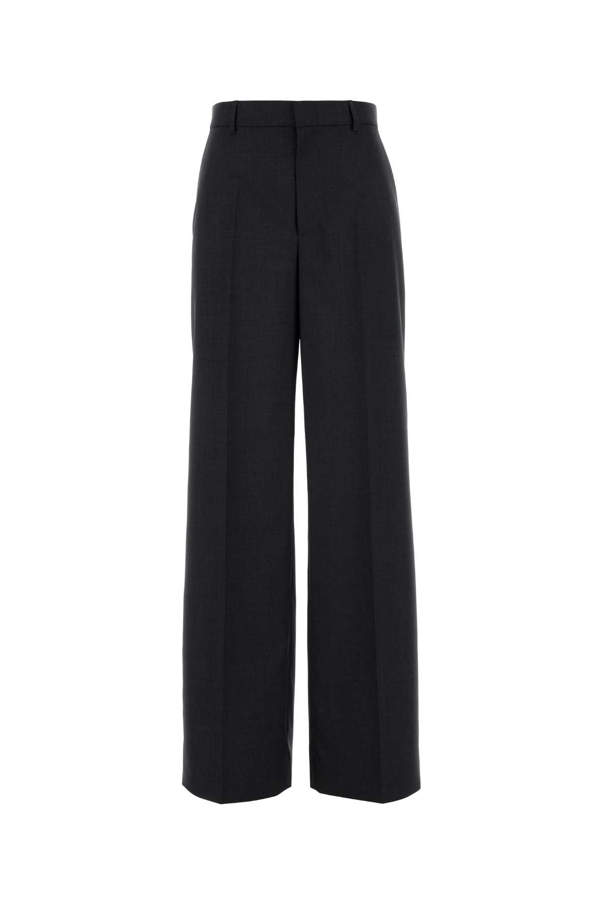 Gucci Charcoal Wool Wide-leg Pant In Black