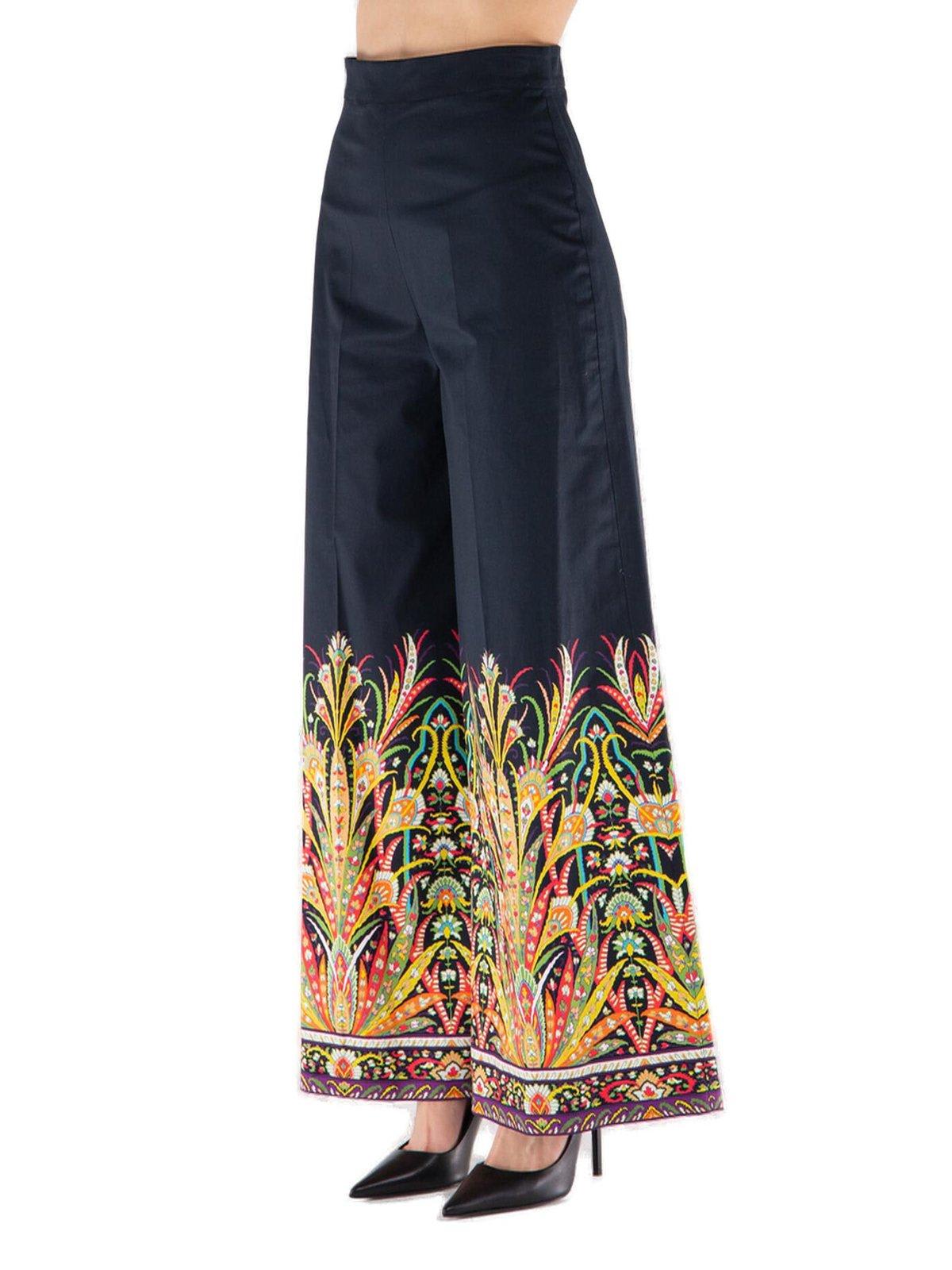 Shop Etro Bottom Printed Straight Trousers In Blu