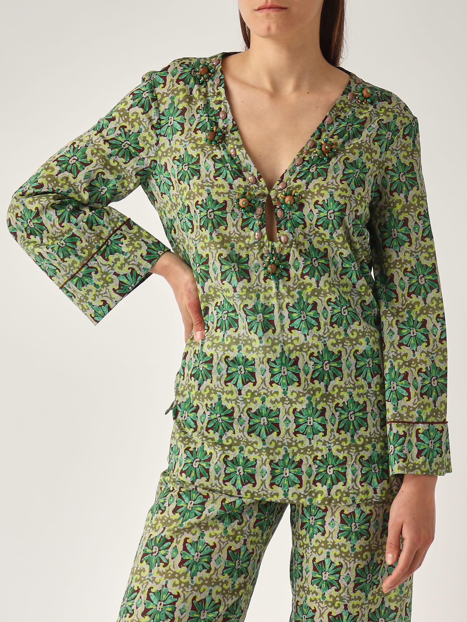 Maliparmi Caftano Flower Batik Cardigan In Green