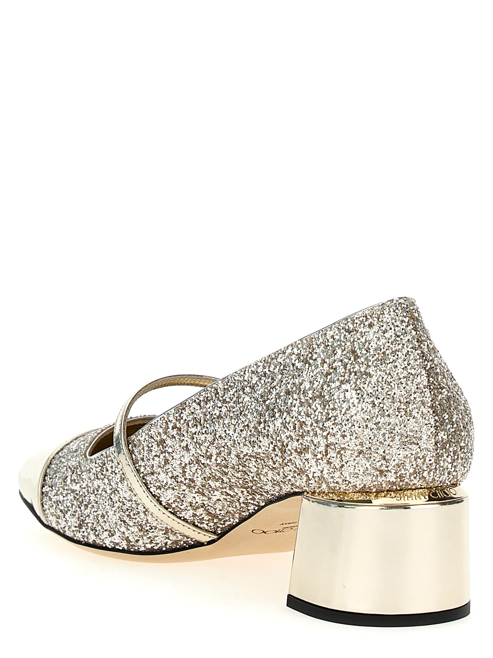Jimmy Choo Glitter And Laminated Leather Pumps Color Gold And Sand In Silver