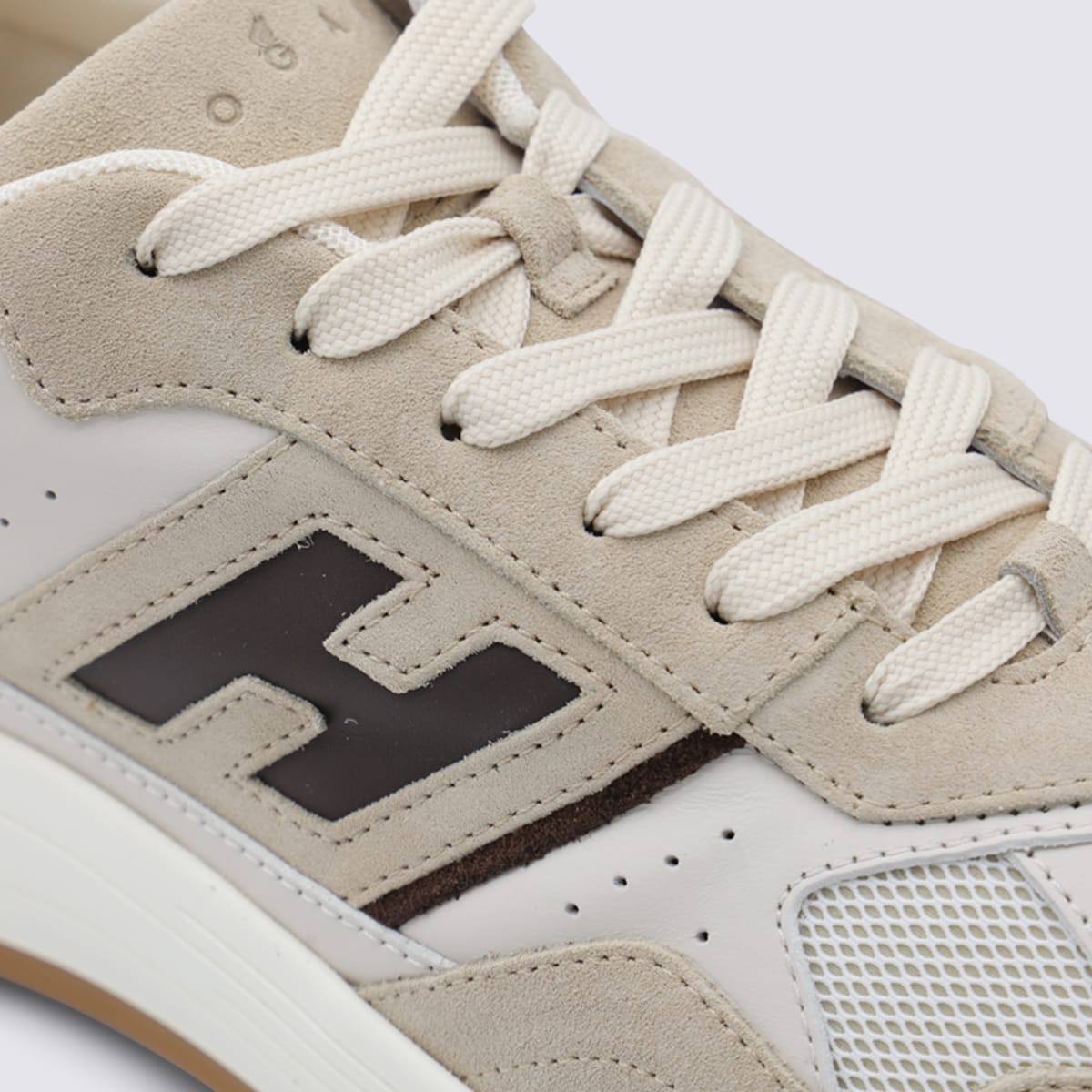 Hogan Suede, Smooth Leather And Mesh Hyperlight Sneakers In Neutral