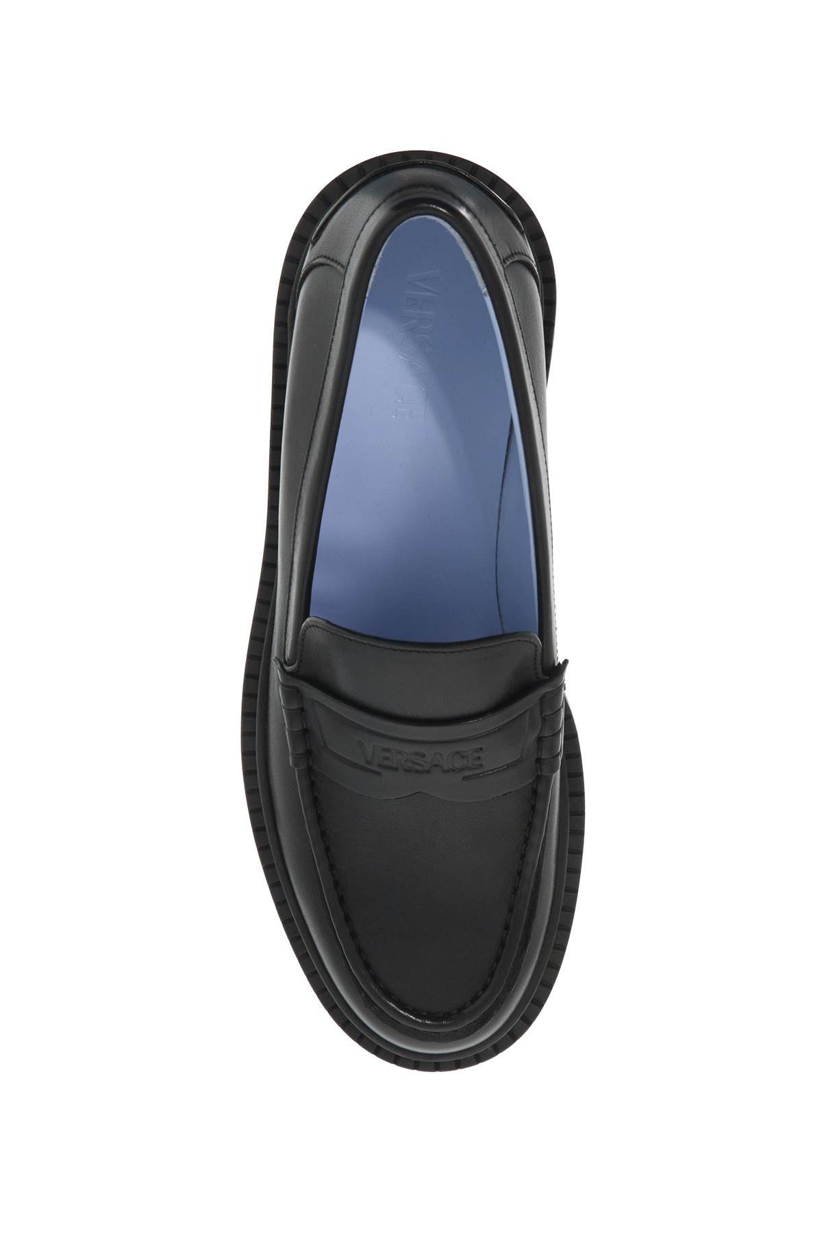 Shop Versace Smooth Leather Adriano Loafers In In Black (black)