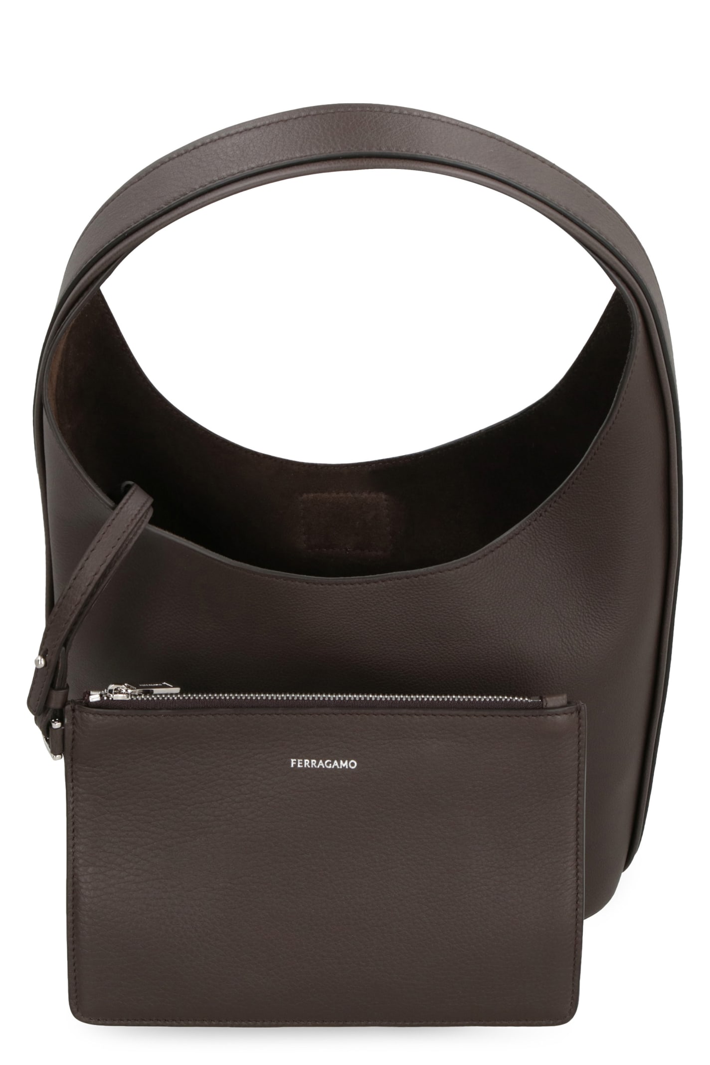 Shop Ferragamo Leather Hobo-bag In Brown