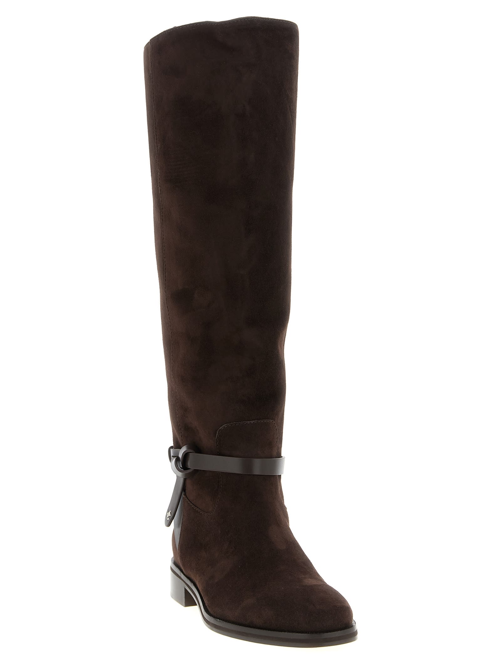 Jimmy Choo Lawton Leather-trimmed Suede Knee Boots In Brown