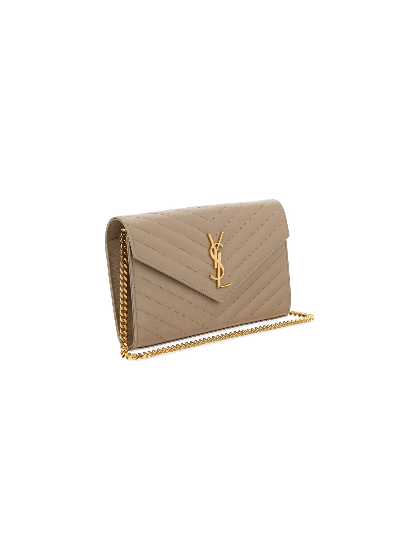 Shop Saint Laurent Monogram Chain Wallet In Beige