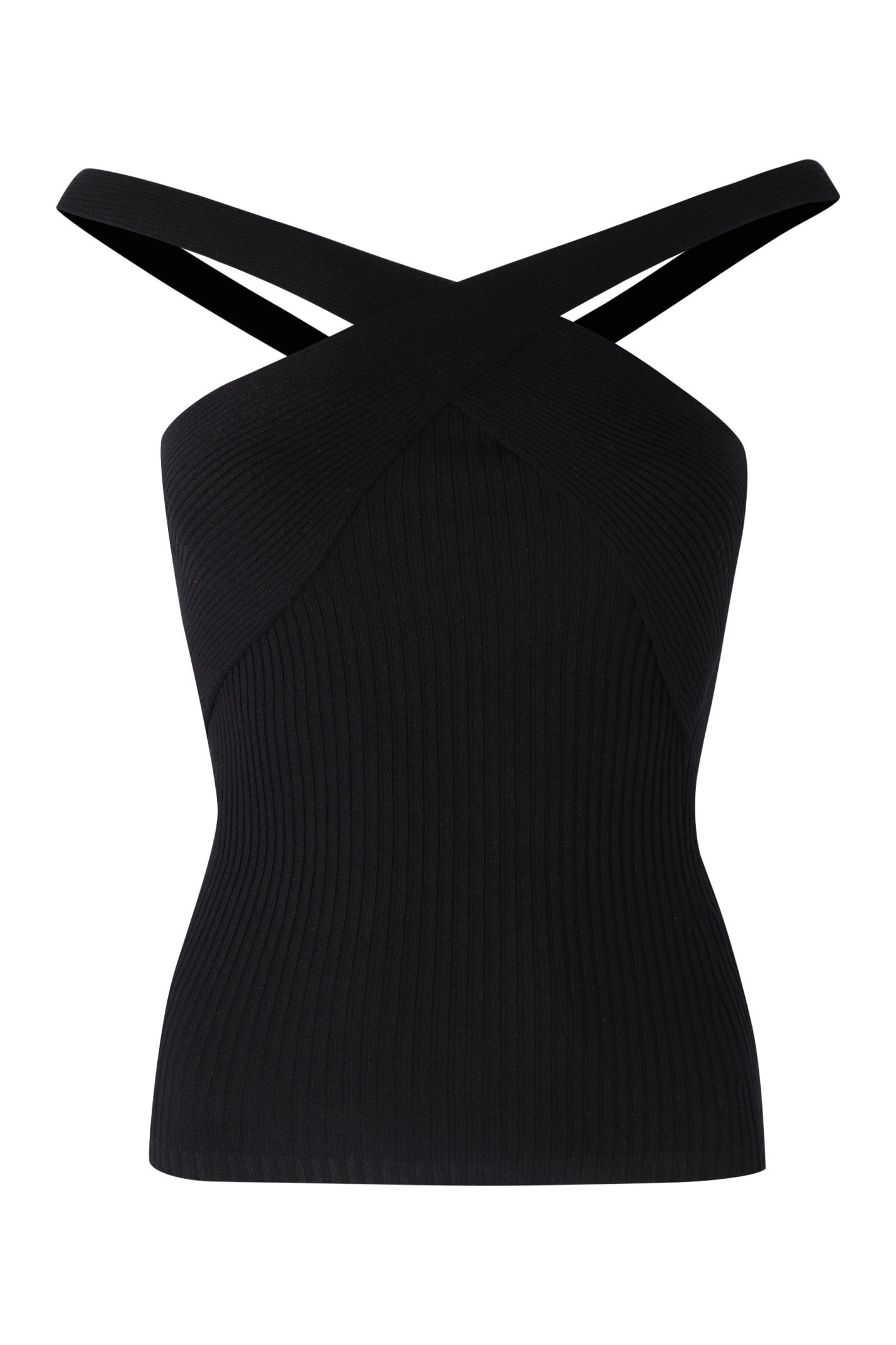 Shop Msgm Ribbed Knit Top In Black