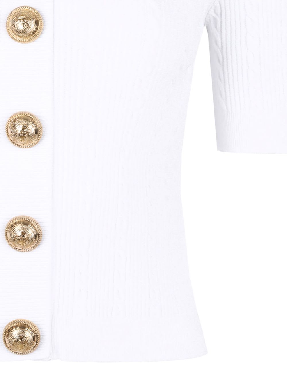 Balmain Crewneck Ribbed Cardigan Short Sleeves In White
