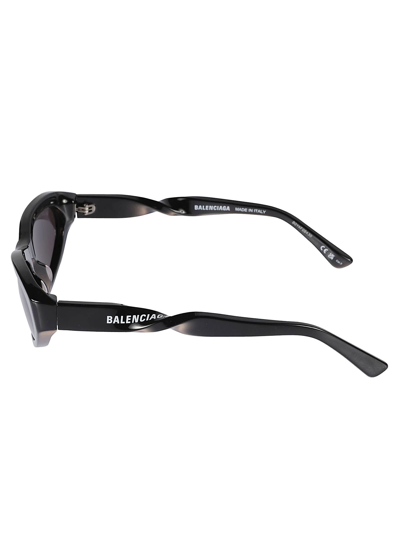 Shop Balenciaga Twisted Temple Cat Eye Frame Logo Sunglasses In Black/grey