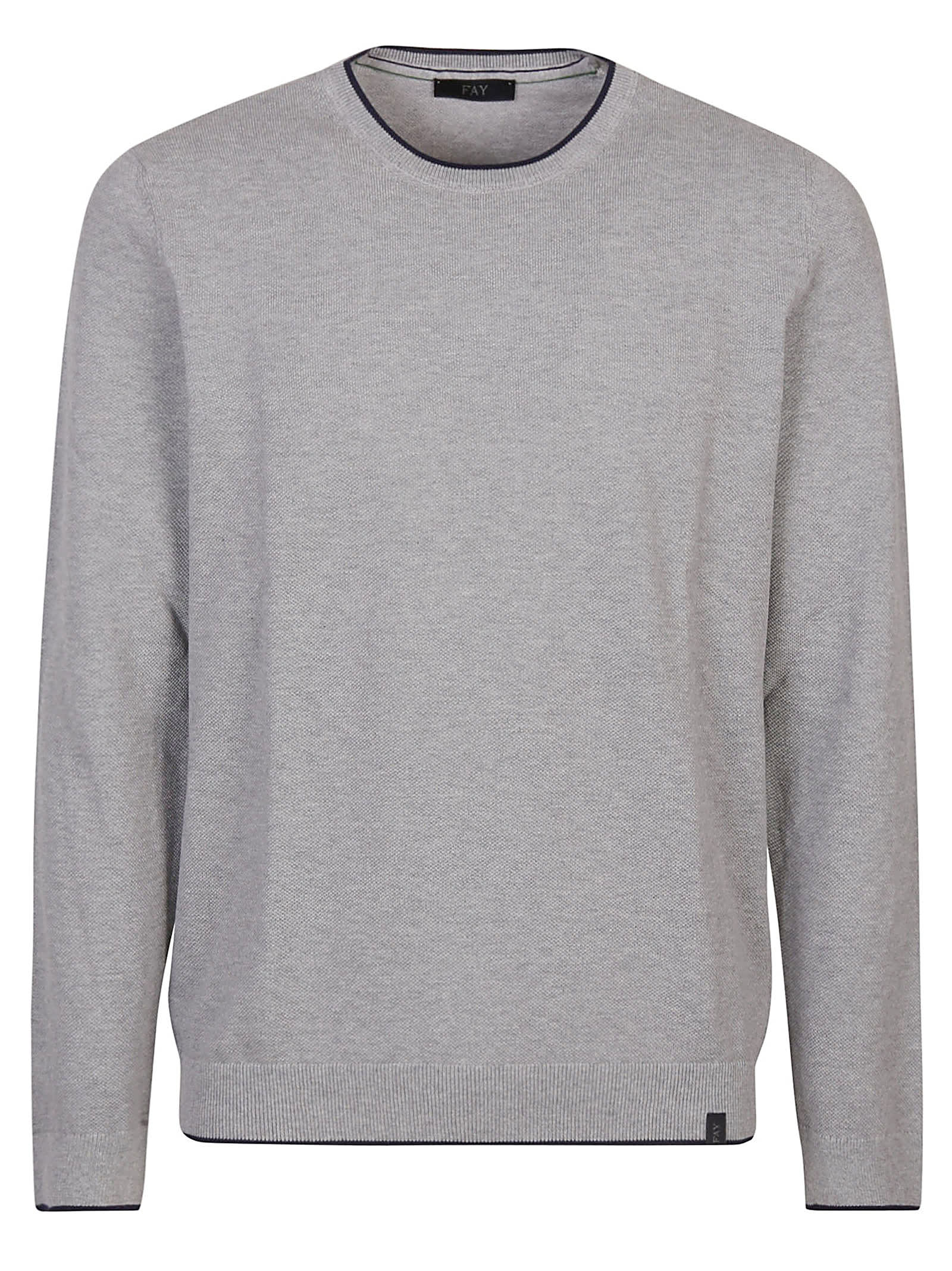 Shop Fay Round Neck Piquet Sweater In S Grigio/blu Royale