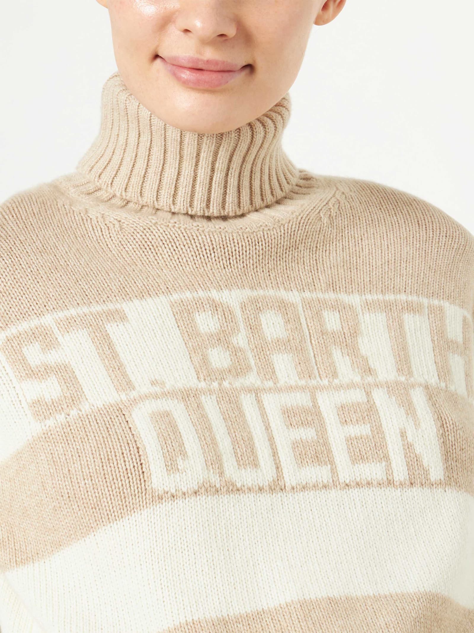 Mc2 Saint Barth Woman Turtleneck Sweater St. Barth Queen Print In Brown