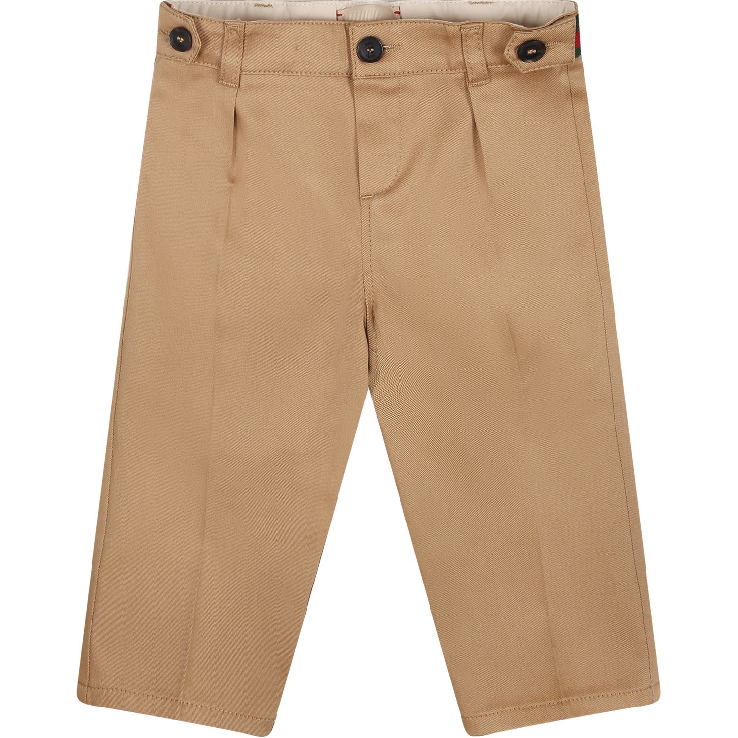 Shop Gucci Beige Trousers For Baby Boy With Web Detail