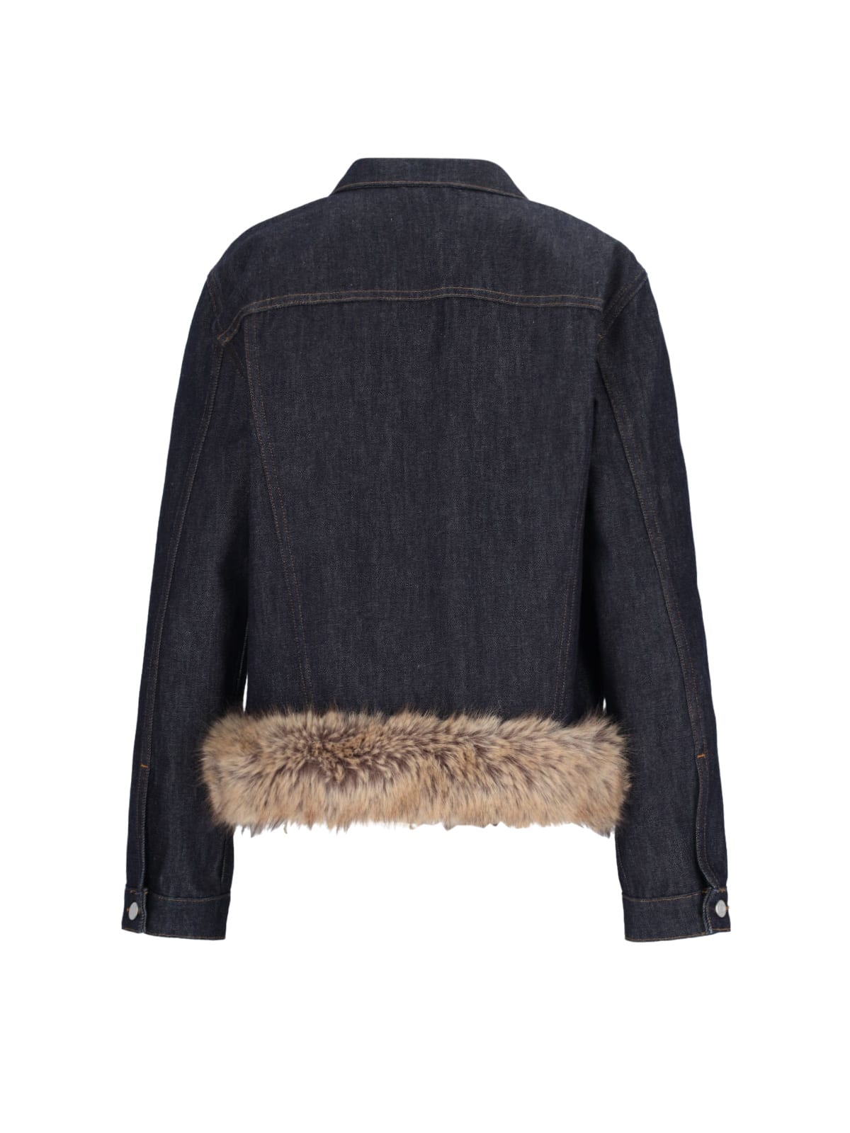 Shop Coperni Faux Fur Denim Jacket In Blue