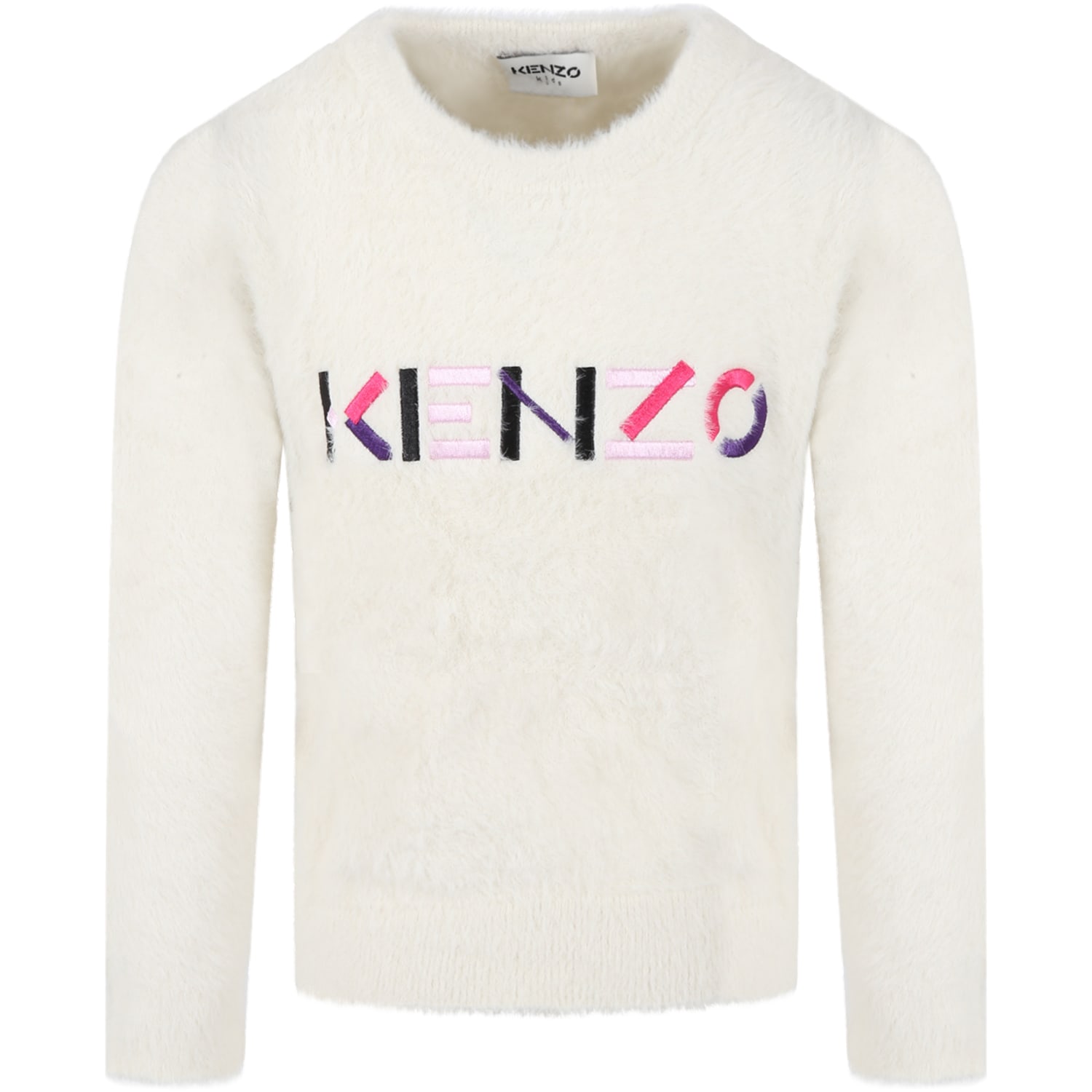 Kenzo Kids White Sweater For Girl With Logo