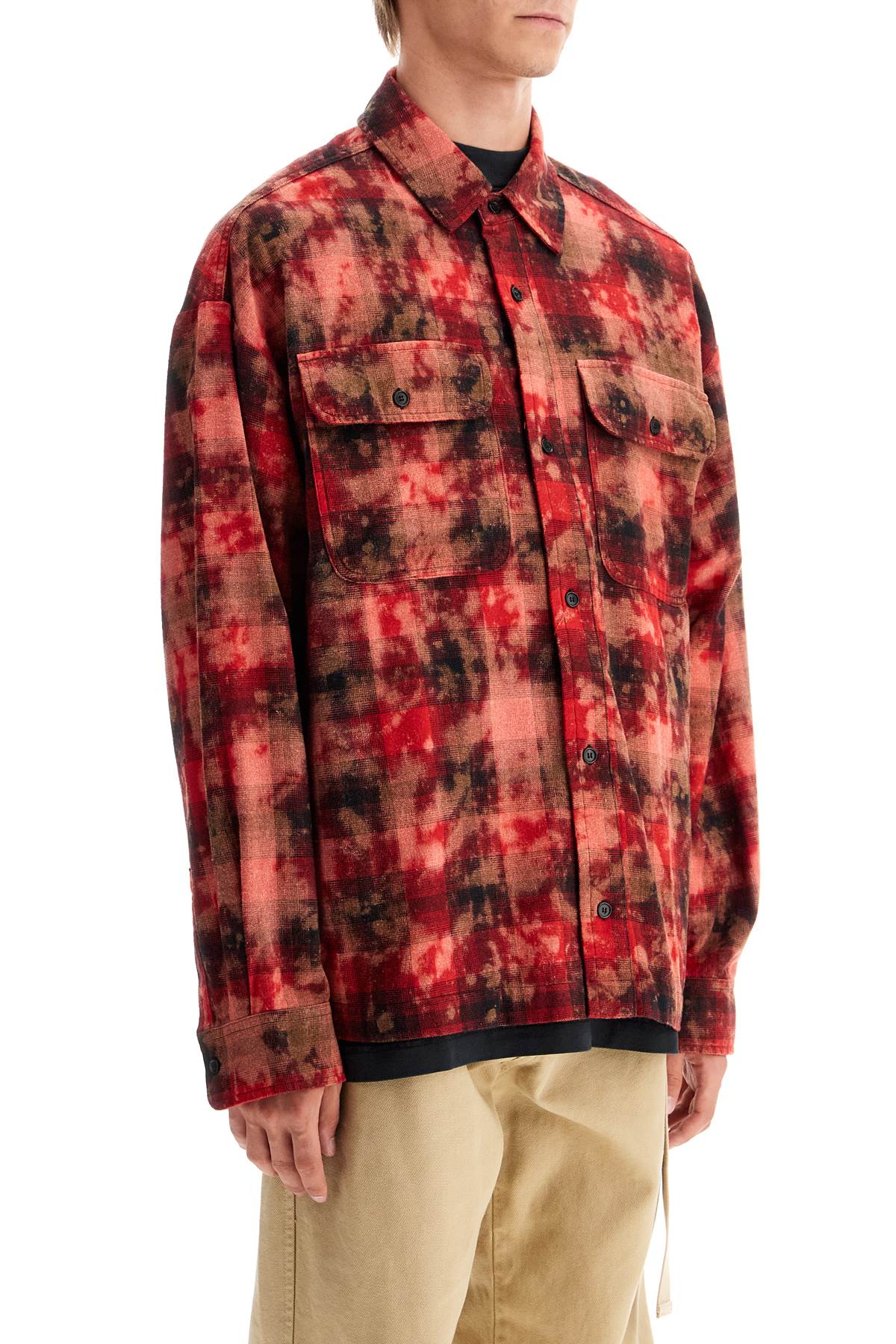 Shop Palm Angels Flannel Shirt With Curved Logo In Red