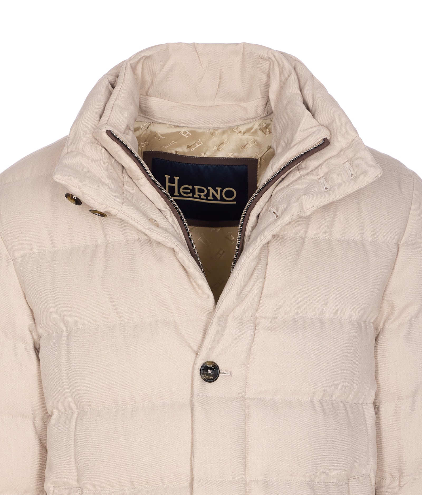 Herno Beige Single Breasted Down Jacket In Neutral