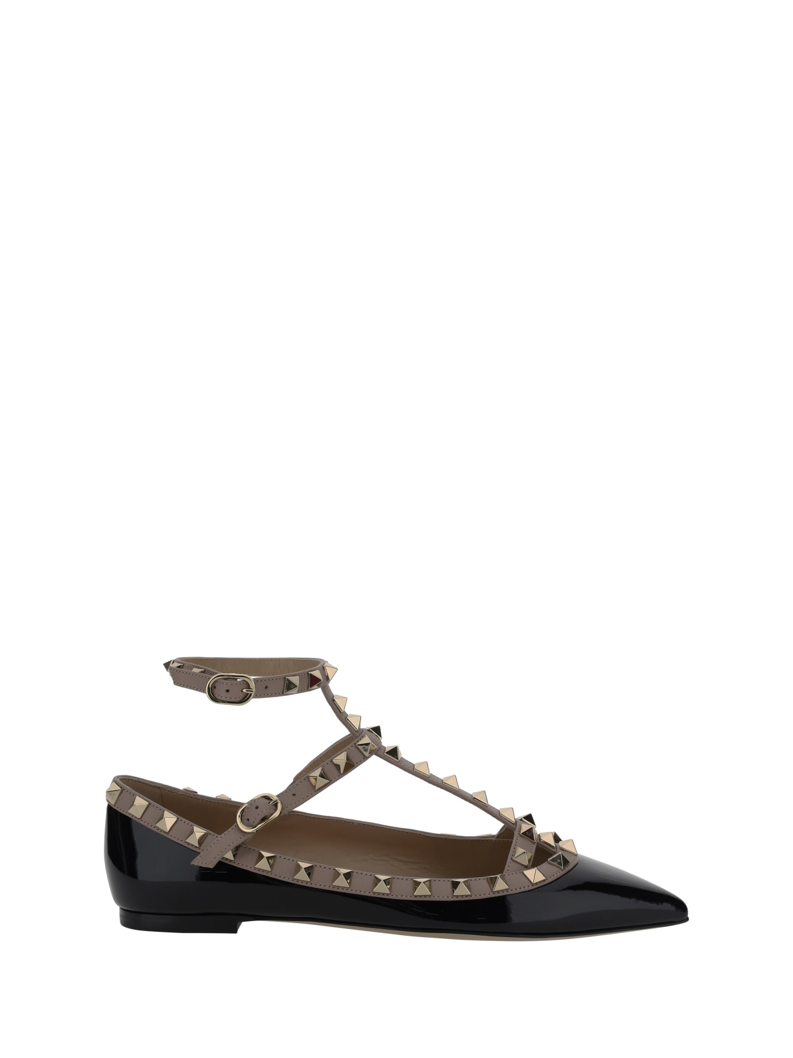 Shop Valentino Garavani Rockstud Ballerinas In Nero/poudre