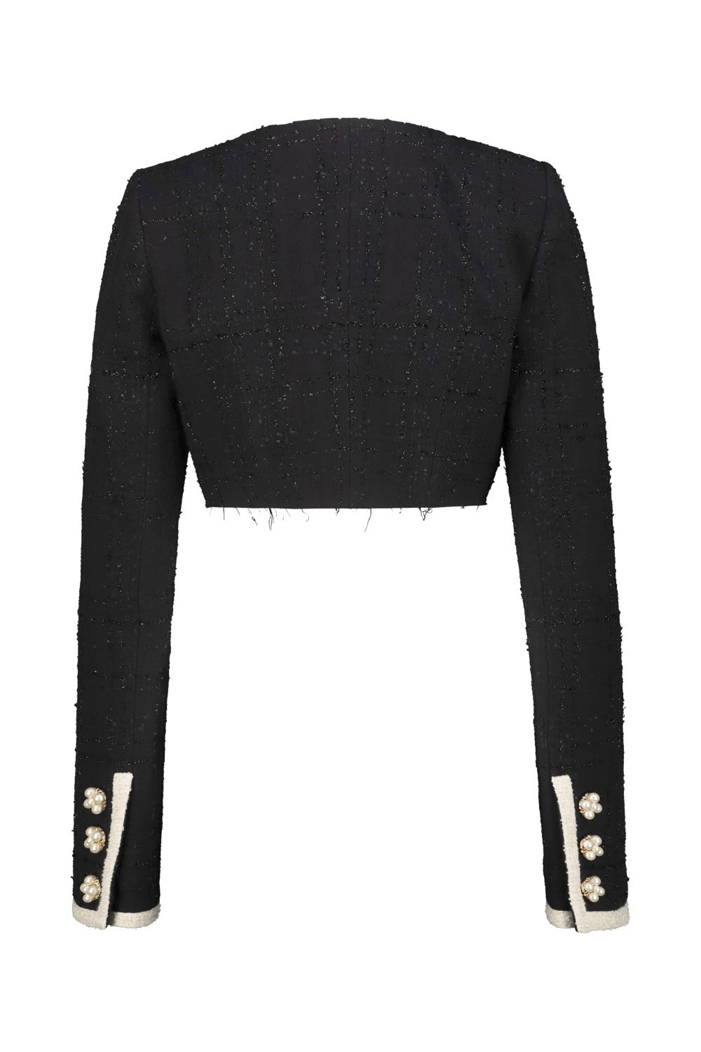 Vetements Cropped Deconstructed Tweed Jacket In Black