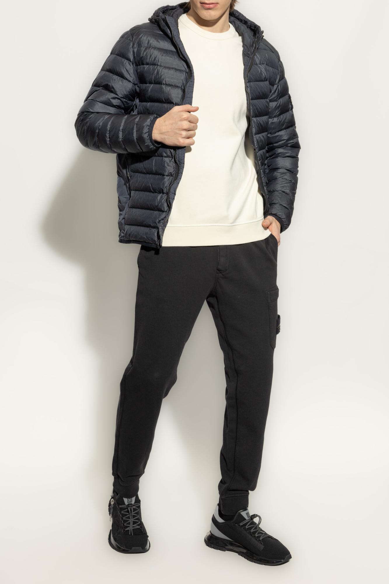 Stone Island Crew Neck Knit Sweatshirt With Functional Sleeve Pocket In Avorio