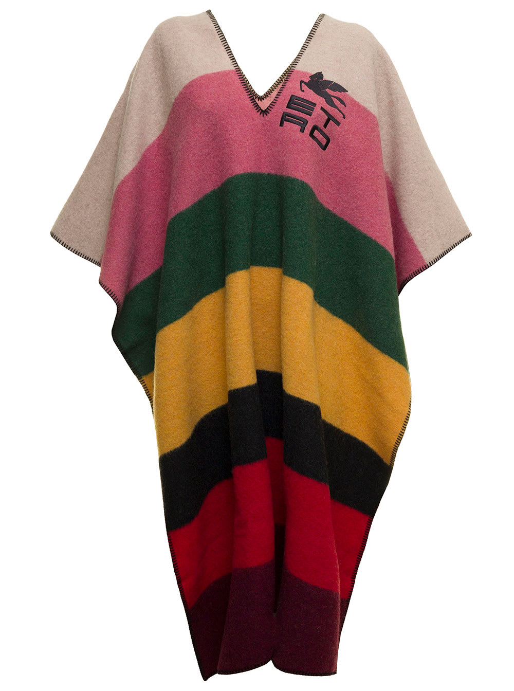 Multicolor Striped Cape In Wool With Contrast Logo Embroidery Etro Woman