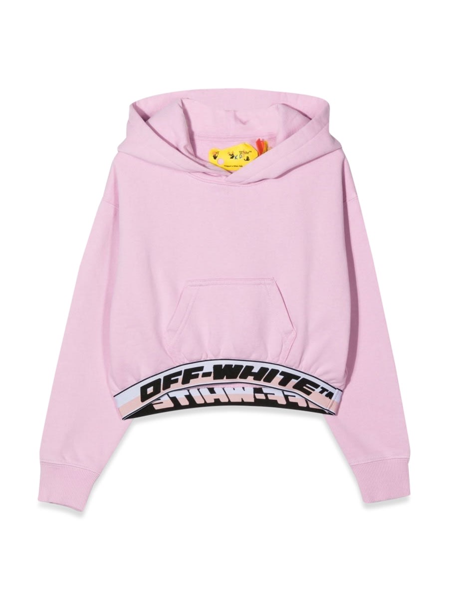 Shop Off-white Logo Band Hoodie Crop In Pink