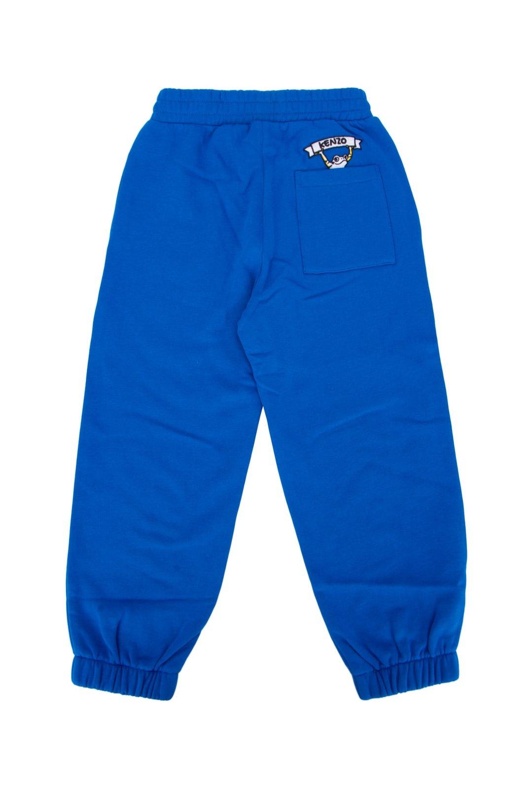 Shop Kenzo Logo Embroidered Elasticated Ankles Track Pants In A Blu