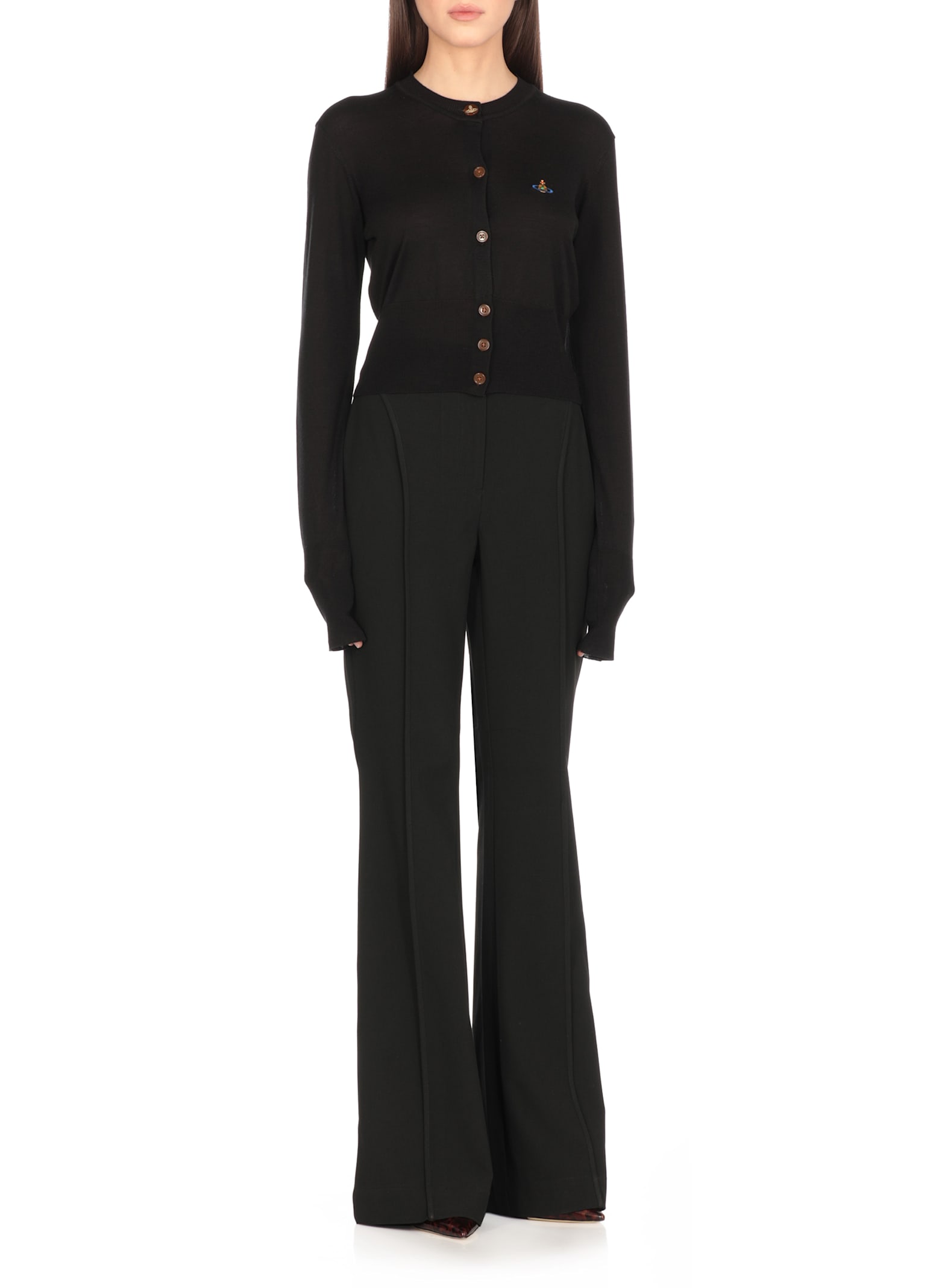 Vivienne Westwood Orb-embroidered Cropped Cardigan In Black