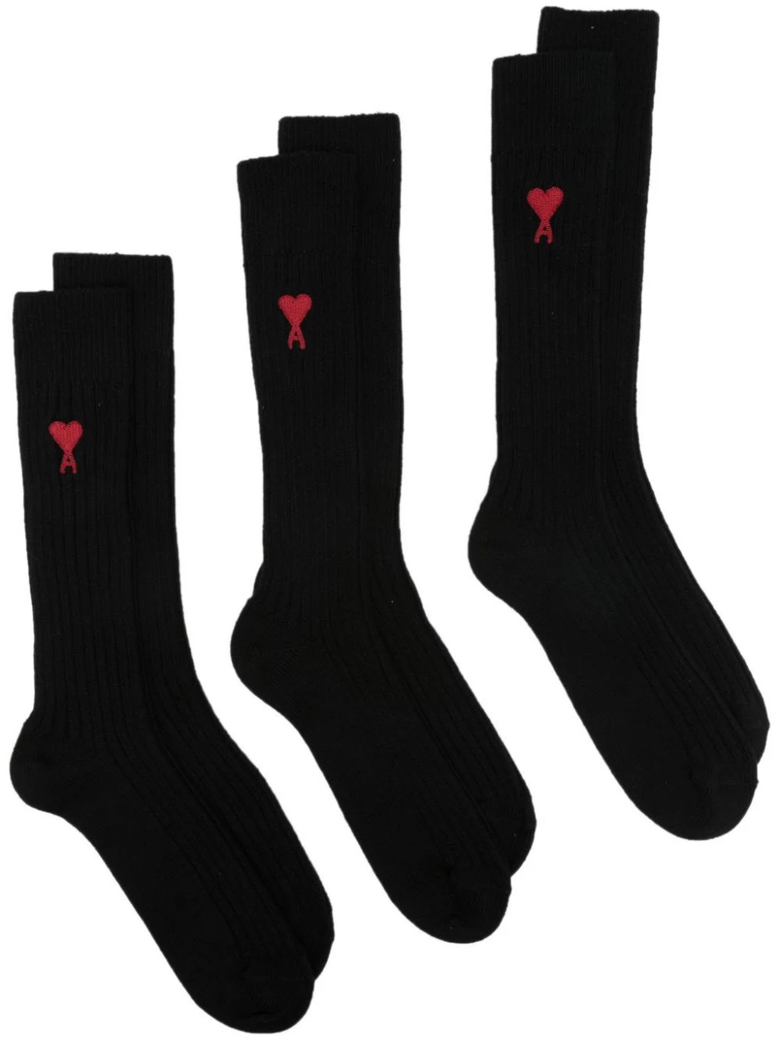 Shop Ami Alexandre Mattiussi Black Cotton Blend Socks (pack Of Three)