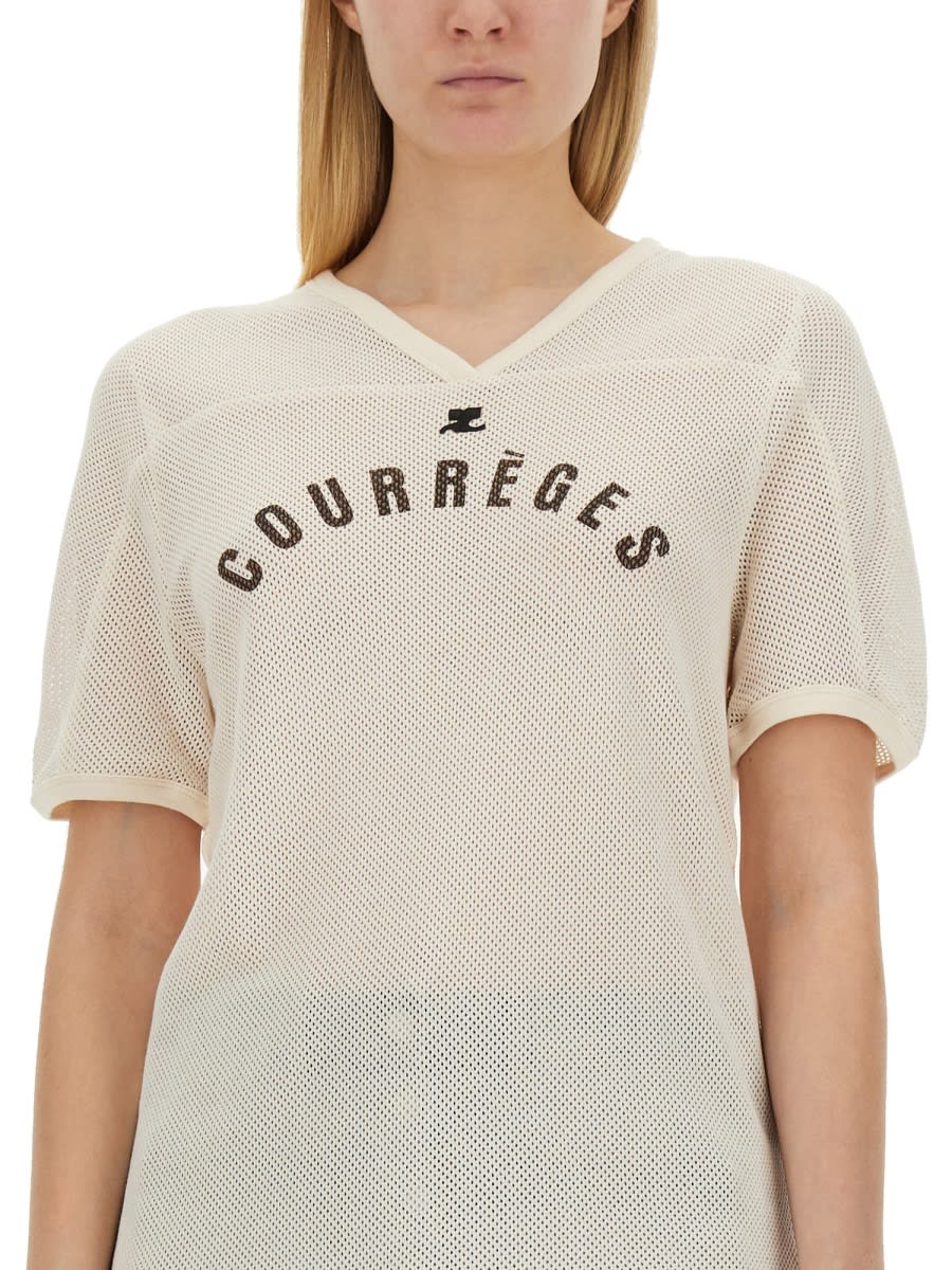 Shop Courrèges T-shirt With Logo In Ivory