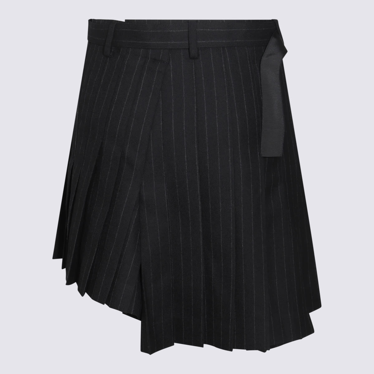 Sacai Pleated Pinstripe Wool Mini In Black