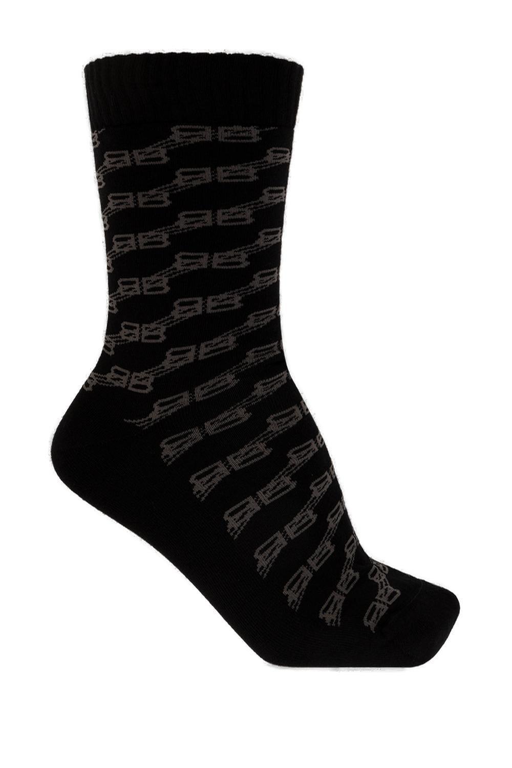 Shop Balenciaga Logo Monogram Socks In Black